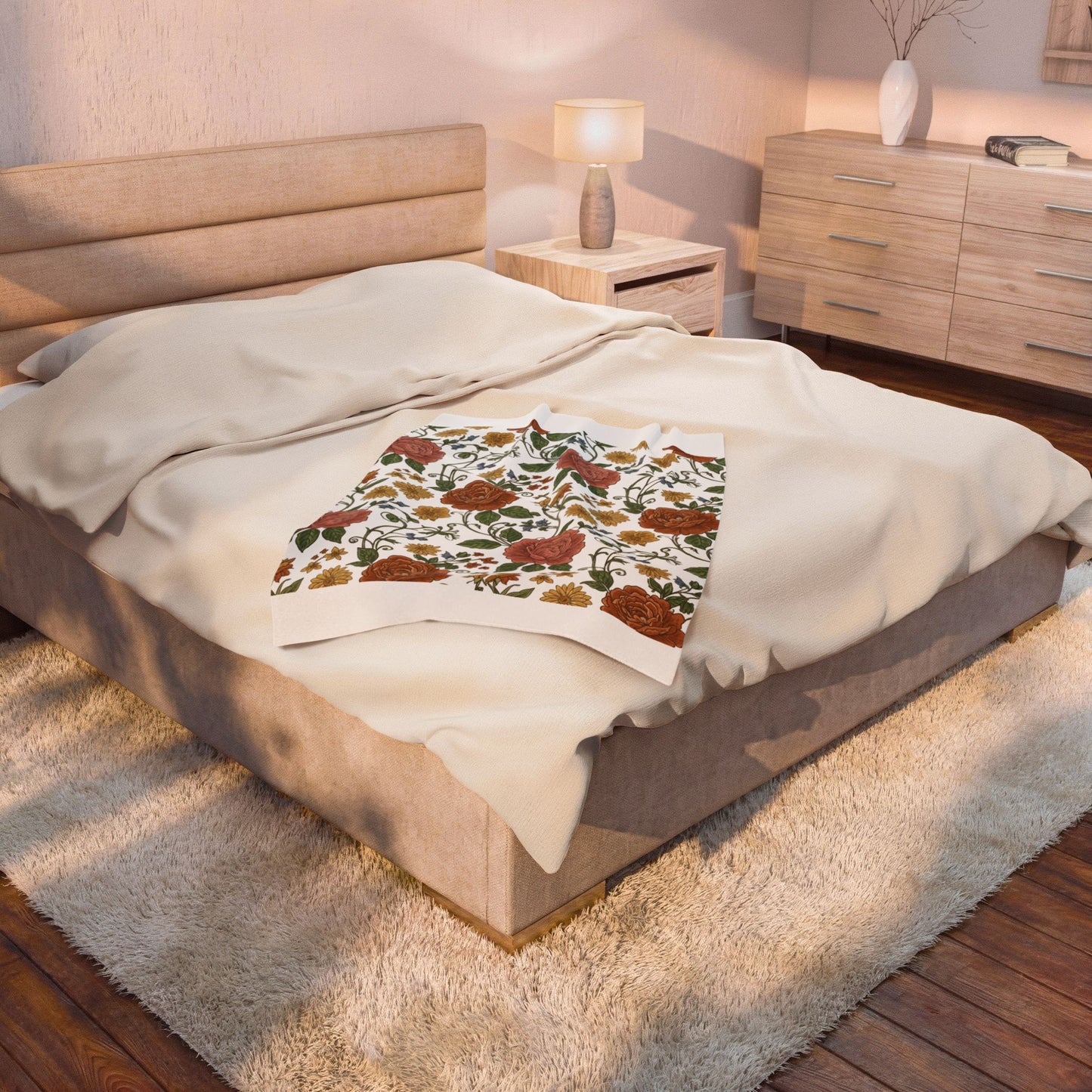 Cottage Rustic Floral Pattern Blanket | folk repeat vintage wallpaper