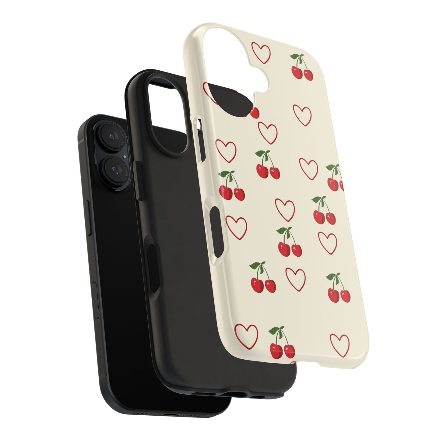 Cherry Heart Tough Phone Case — Retro Cute Protective iPhone Case