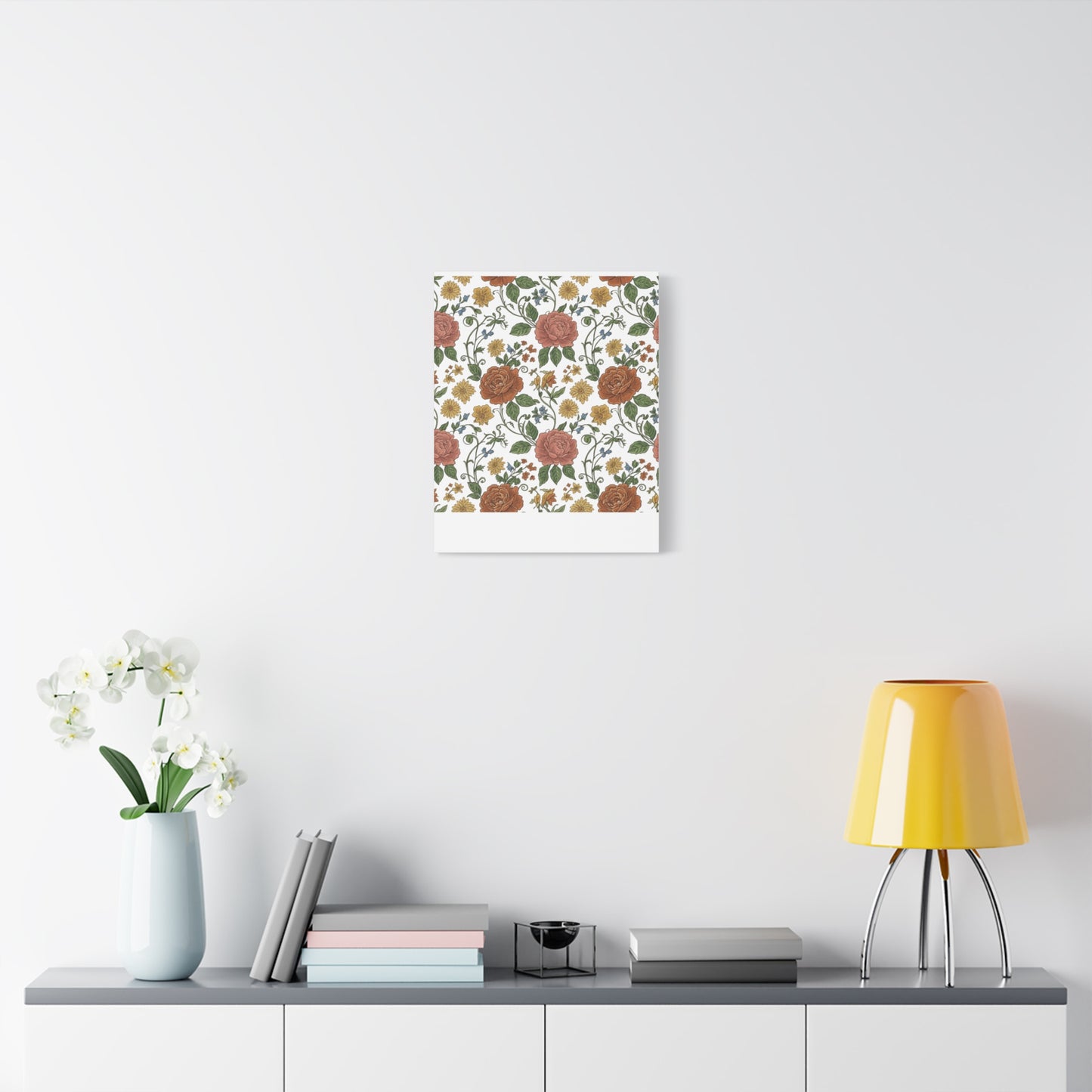 Rustic Floral Pattern Canvas | Folk Repeat Cottage Floral Print