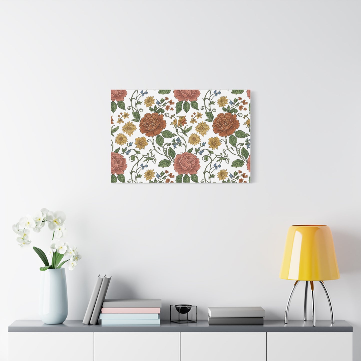 Rustic Floral Pattern Canvas | Folk Repeat Cottage Floral Print