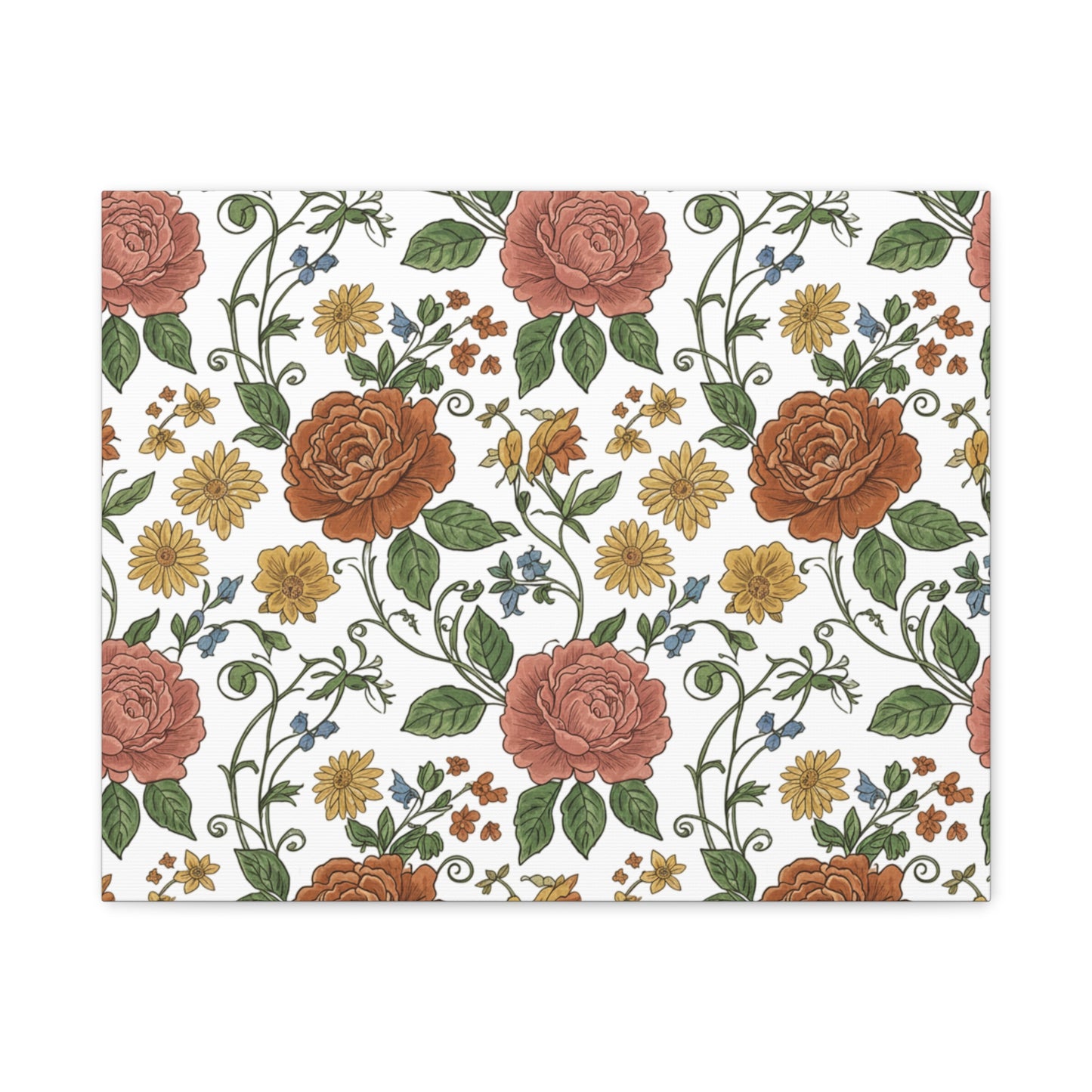 Rustic Floral Pattern Canvas | Folk Repeat Cottage Floral Print