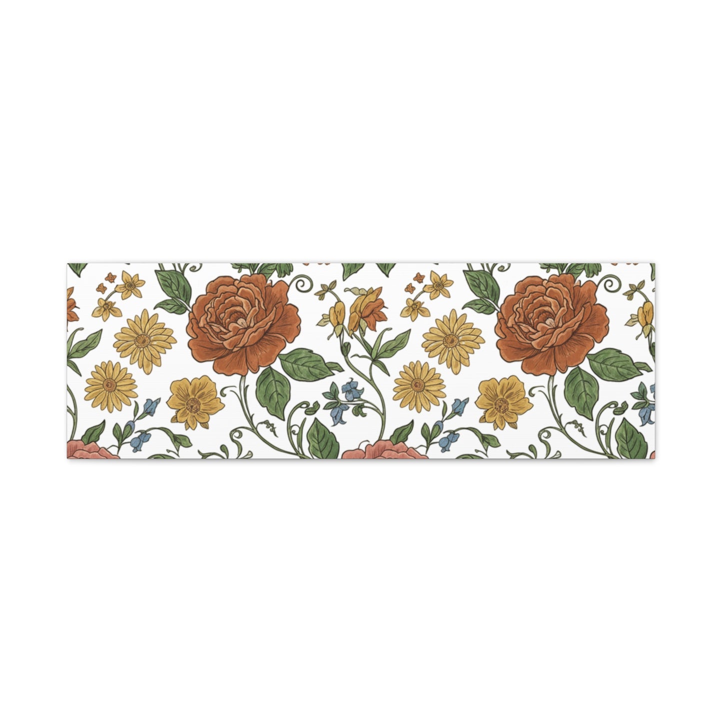 Rustic Floral Pattern Canvas | Folk Repeat Cottage Floral Print