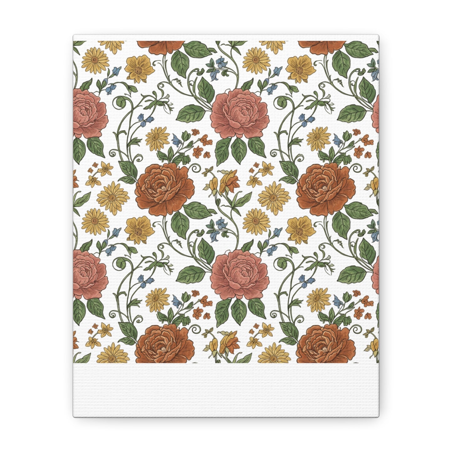 Rustic Floral Pattern Canvas | Folk Repeat Cottage Floral Print