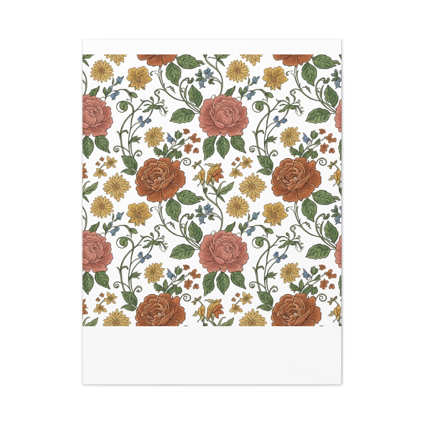 Rustic Floral Pattern Canvas | Folk Repeat Cottage Floral Print