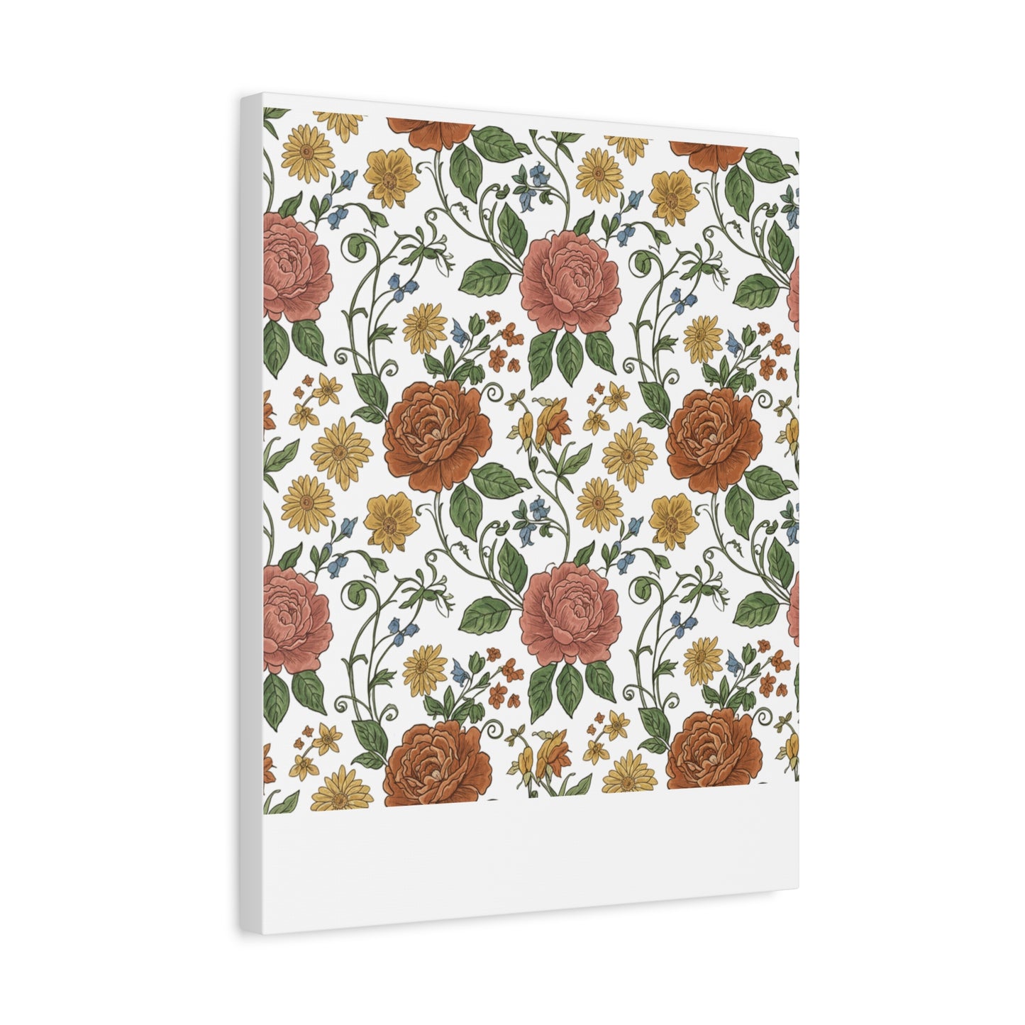 Rustic Floral Pattern Canvas | Folk Repeat Cottage Floral Print