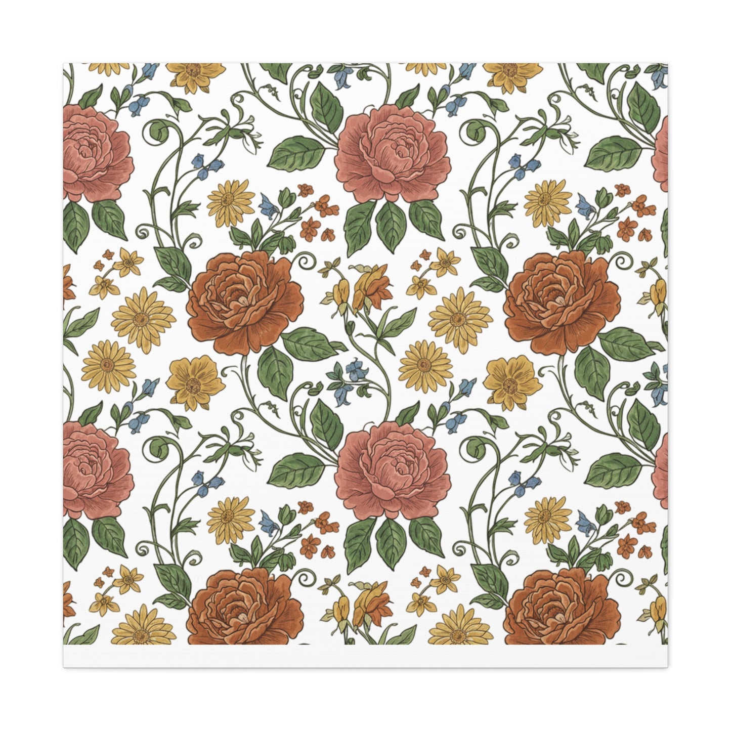 Rustic Floral Pattern Canvas | Folk Repeat Cottage Floral Print