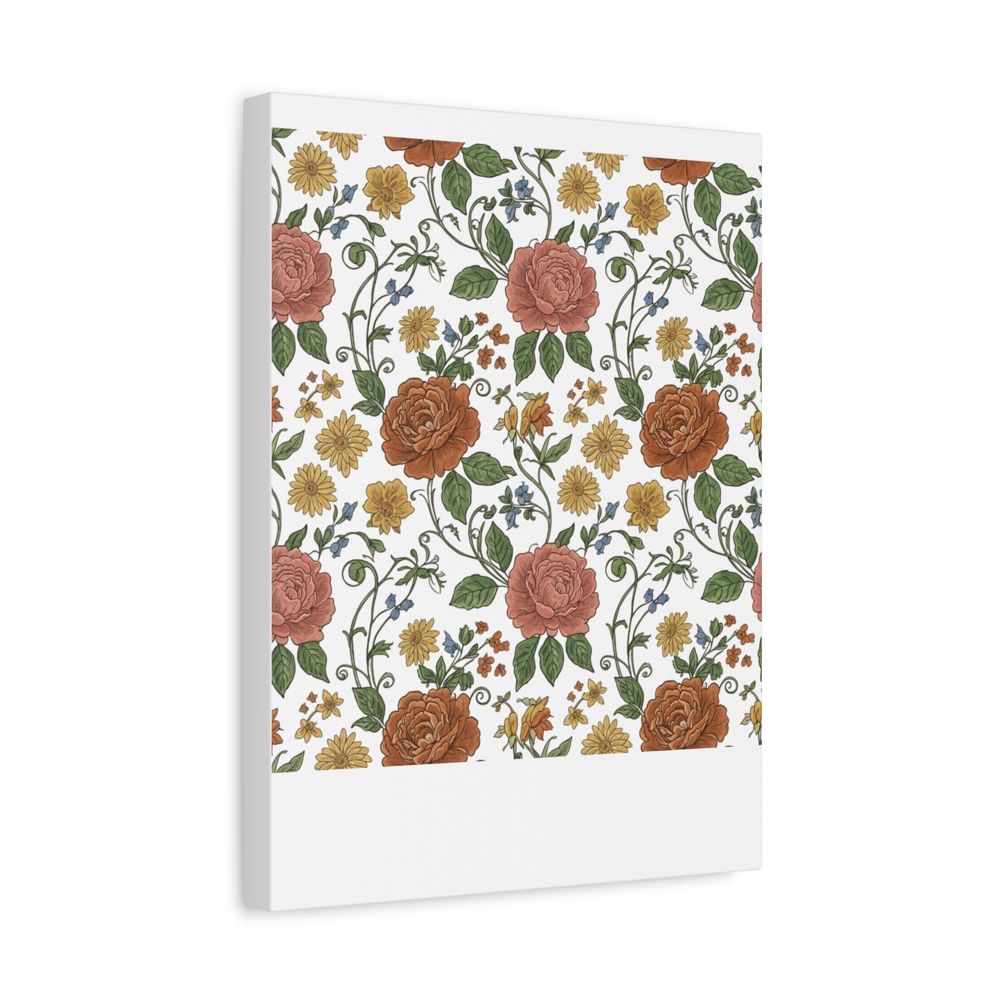 Rustic Floral Pattern Canvas | Folk Repeat Cottage Floral Print