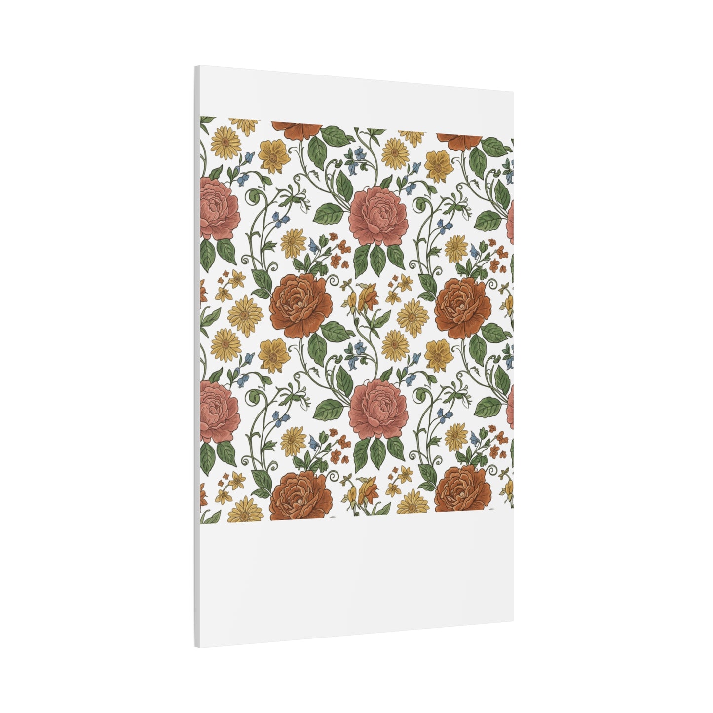 Rustic Floral Pattern Canvas | Folk Repeat Cottage Floral Print