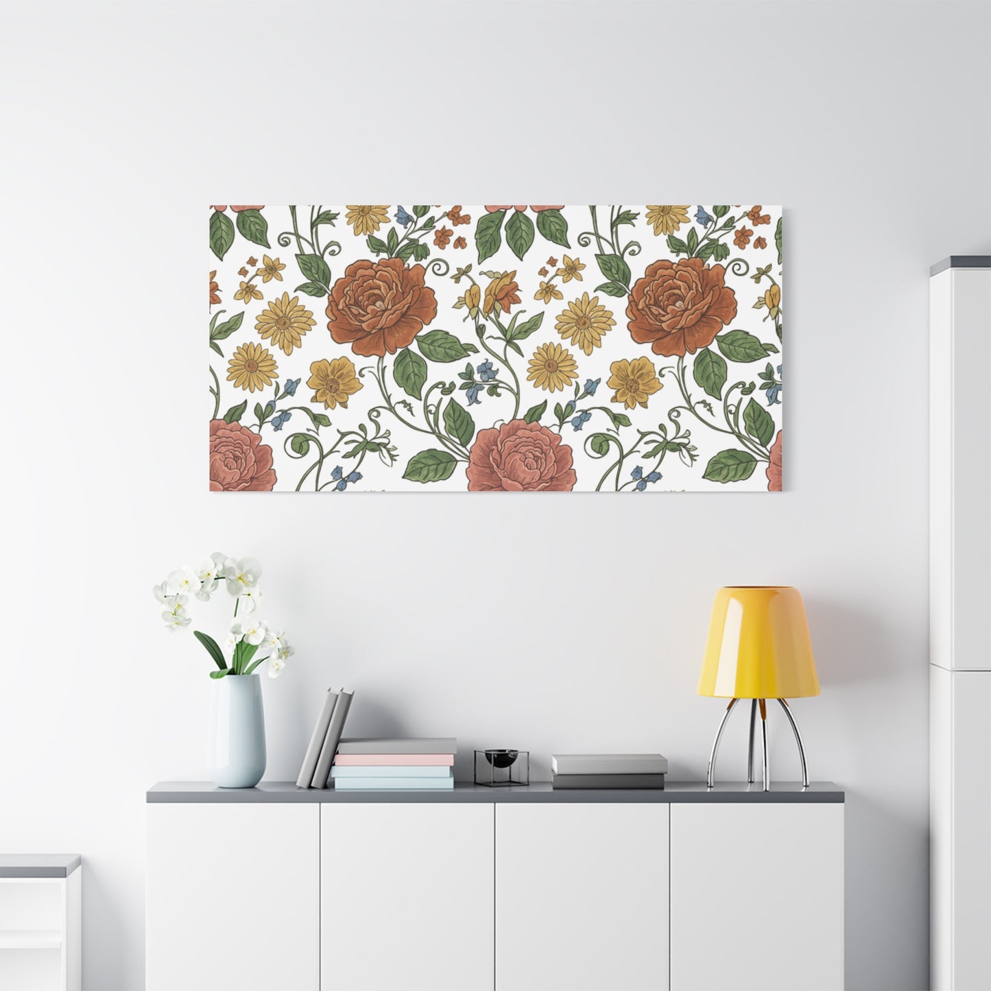Rustic Floral Pattern Canvas | Folk Repeat Cottage Floral Print