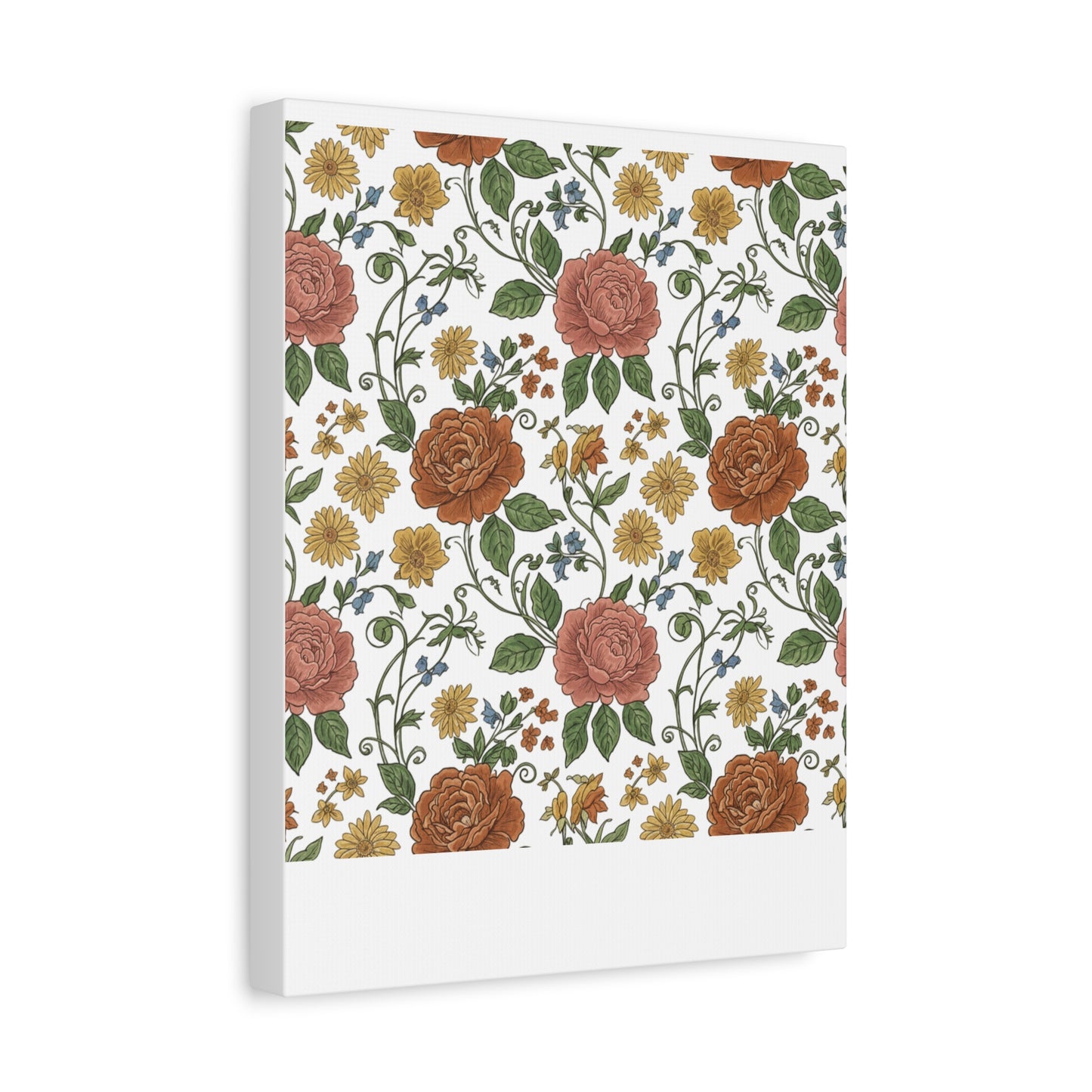Rustic Floral Pattern Canvas | Folk Repeat Cottage Floral Print