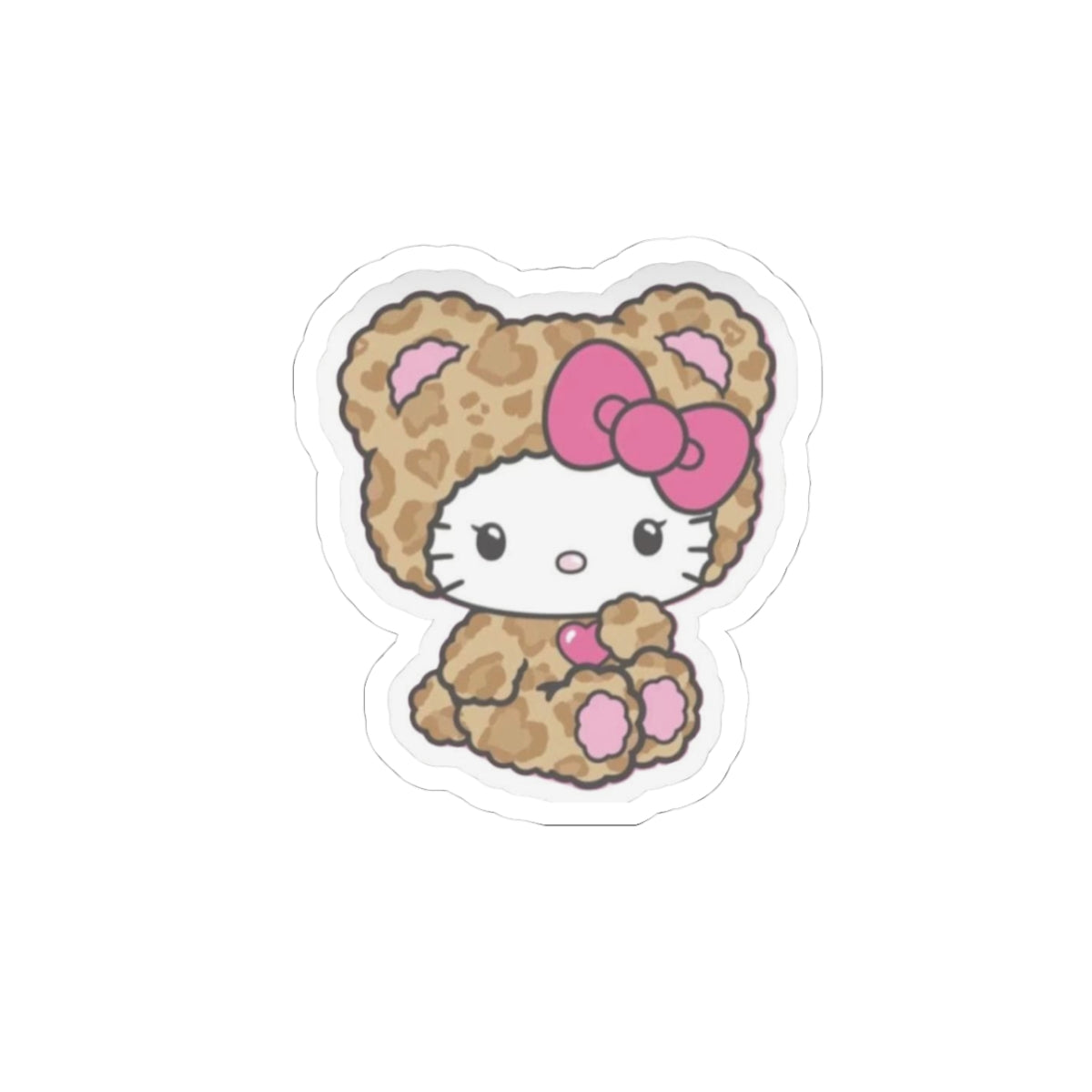Leopard Bow Kitty Kiss-Cut Sticker — Cute Hello Kitty-Style Laptop Decal