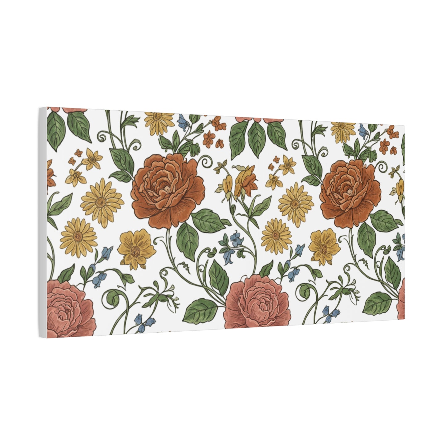 Rustic Floral Pattern Canvas | Folk Repeat Cottage Floral Print