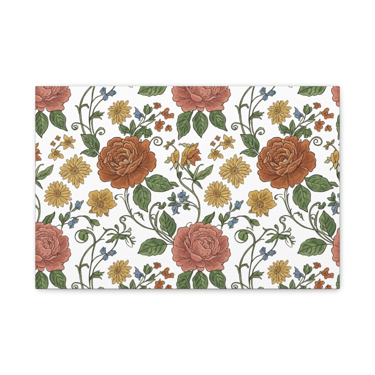 Rustic Floral Pattern Canvas | Folk Repeat Cottage Floral Print