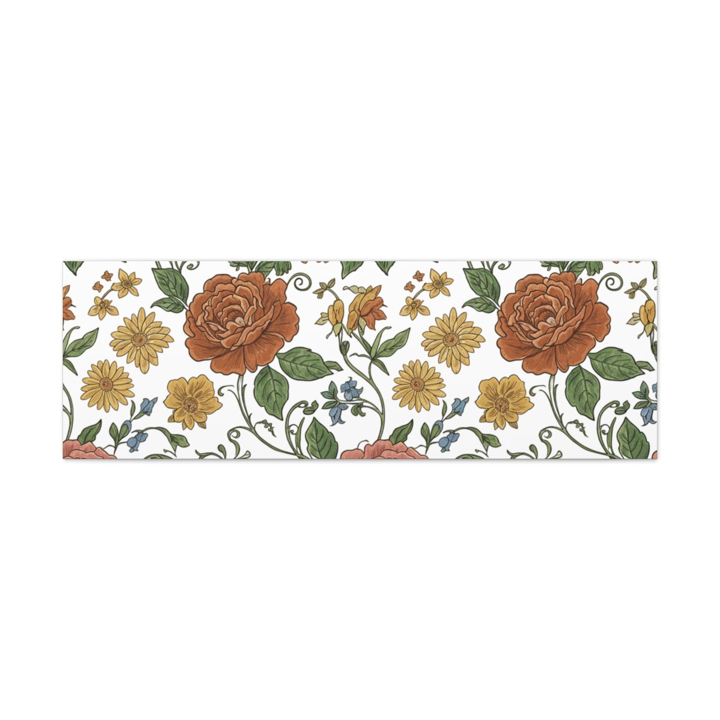 Rustic Floral Pattern Canvas | Folk Repeat Cottage Floral Print