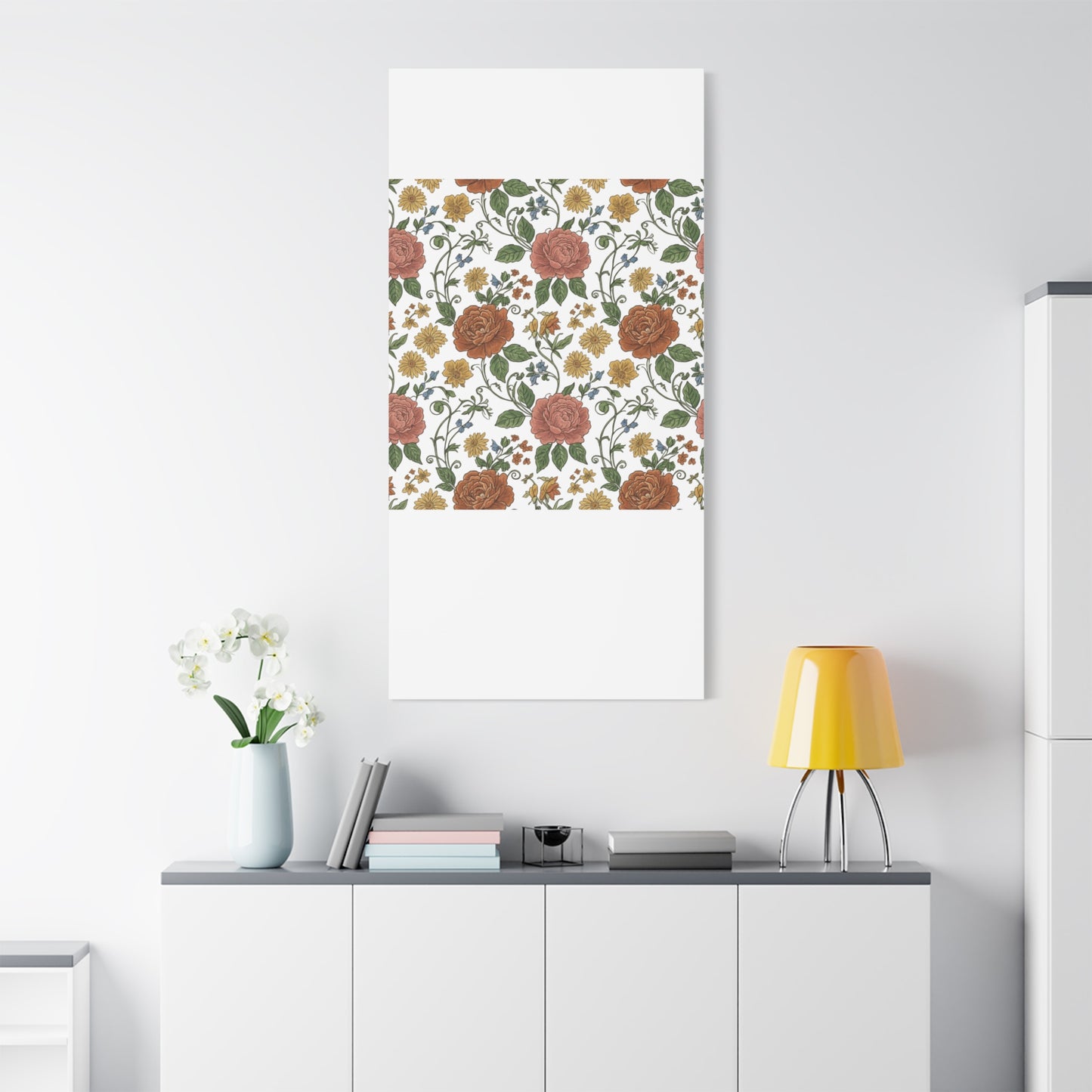 Rustic Floral Pattern Canvas | Folk Repeat Cottage Floral Print
