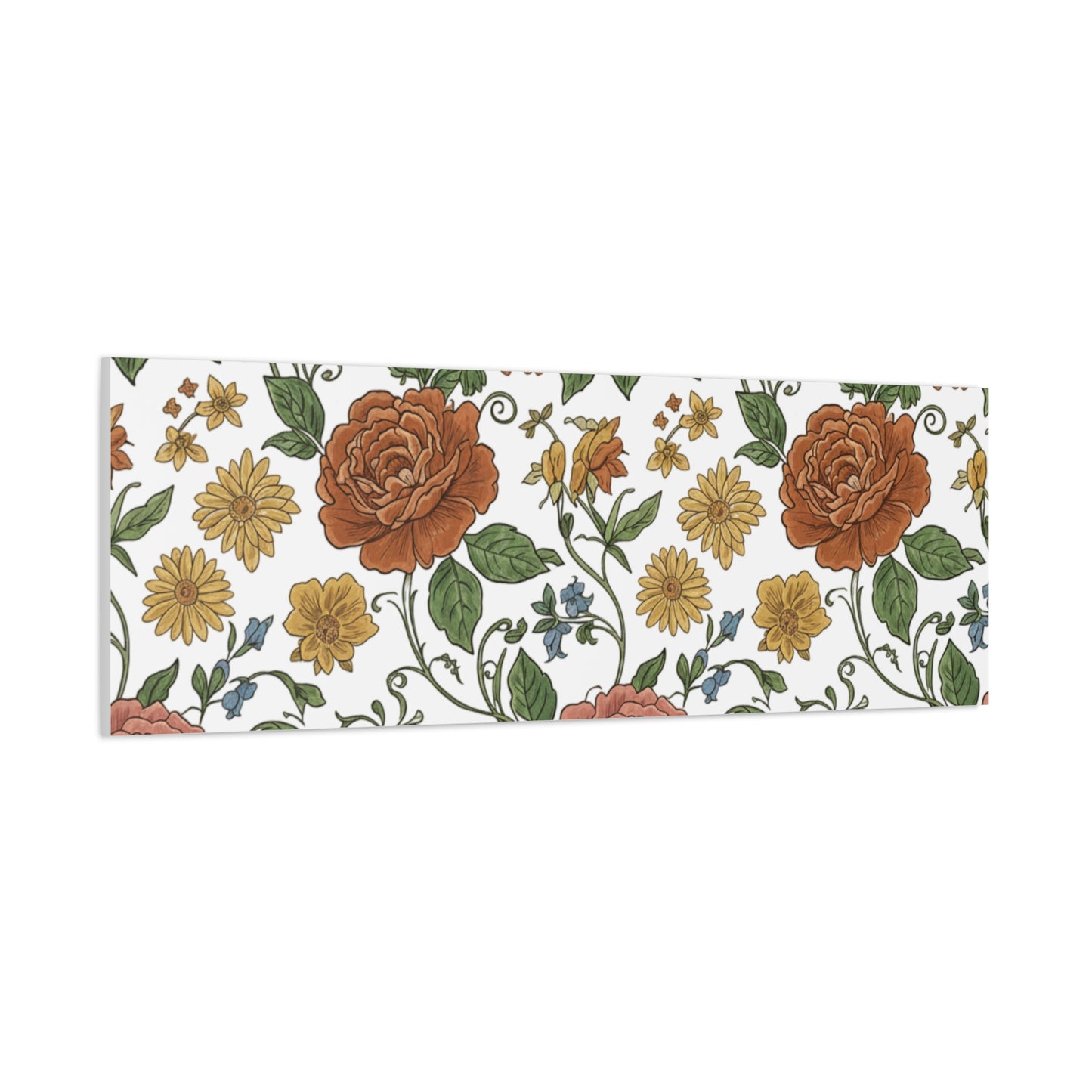 Rustic Floral Pattern Canvas | Folk Repeat Cottage Floral Print