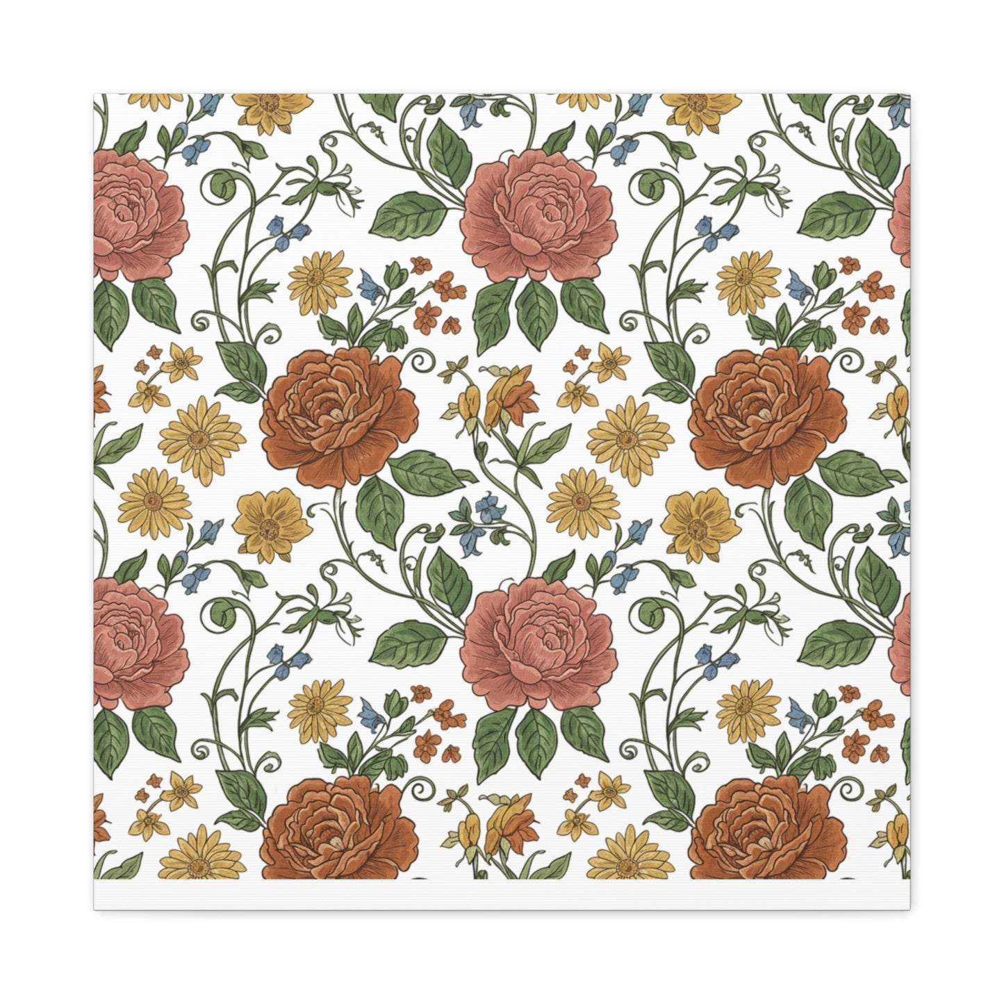Rustic Floral Pattern Canvas | Folk Repeat Cottage Floral Print