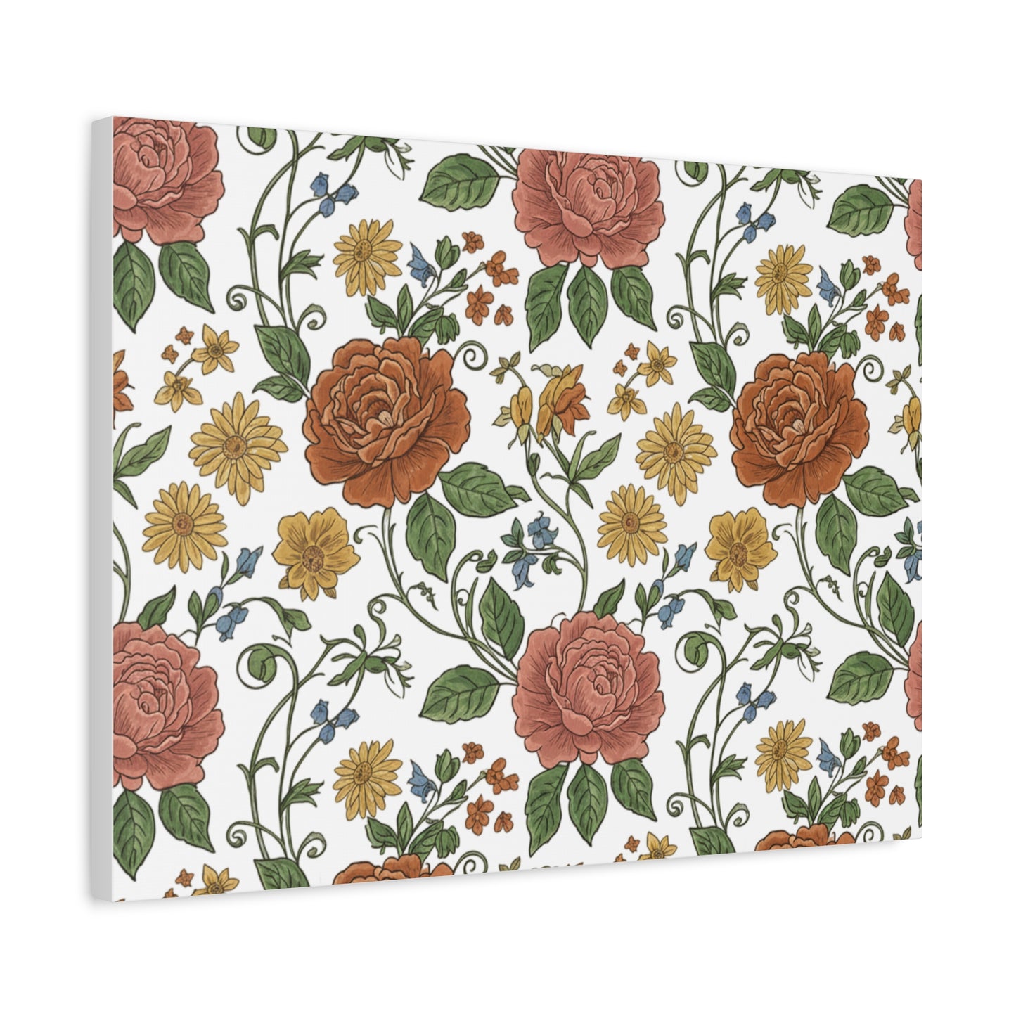 Rustic Floral Pattern Canvas | Folk Repeat Cottage Floral Print