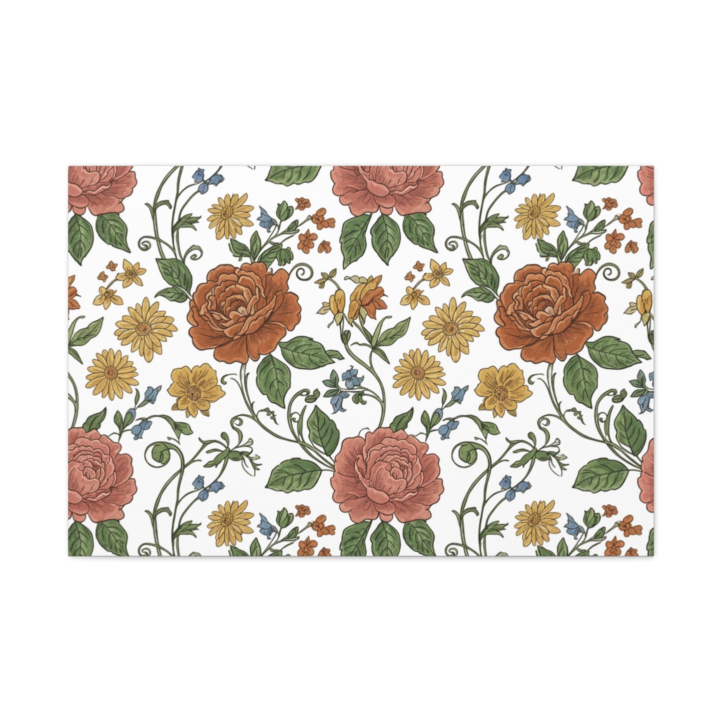 Rustic Floral Pattern Canvas | Folk Repeat Cottage Floral Print