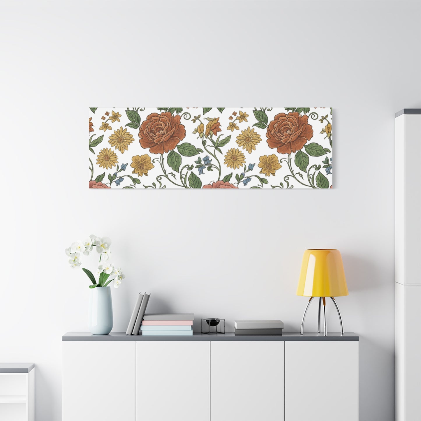 Rustic Floral Pattern Canvas | Folk Repeat Cottage Floral Print