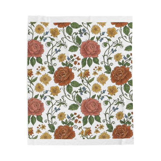 Cottage Rustic Floral Pattern Blanket | folk repeat vintage wallpaper