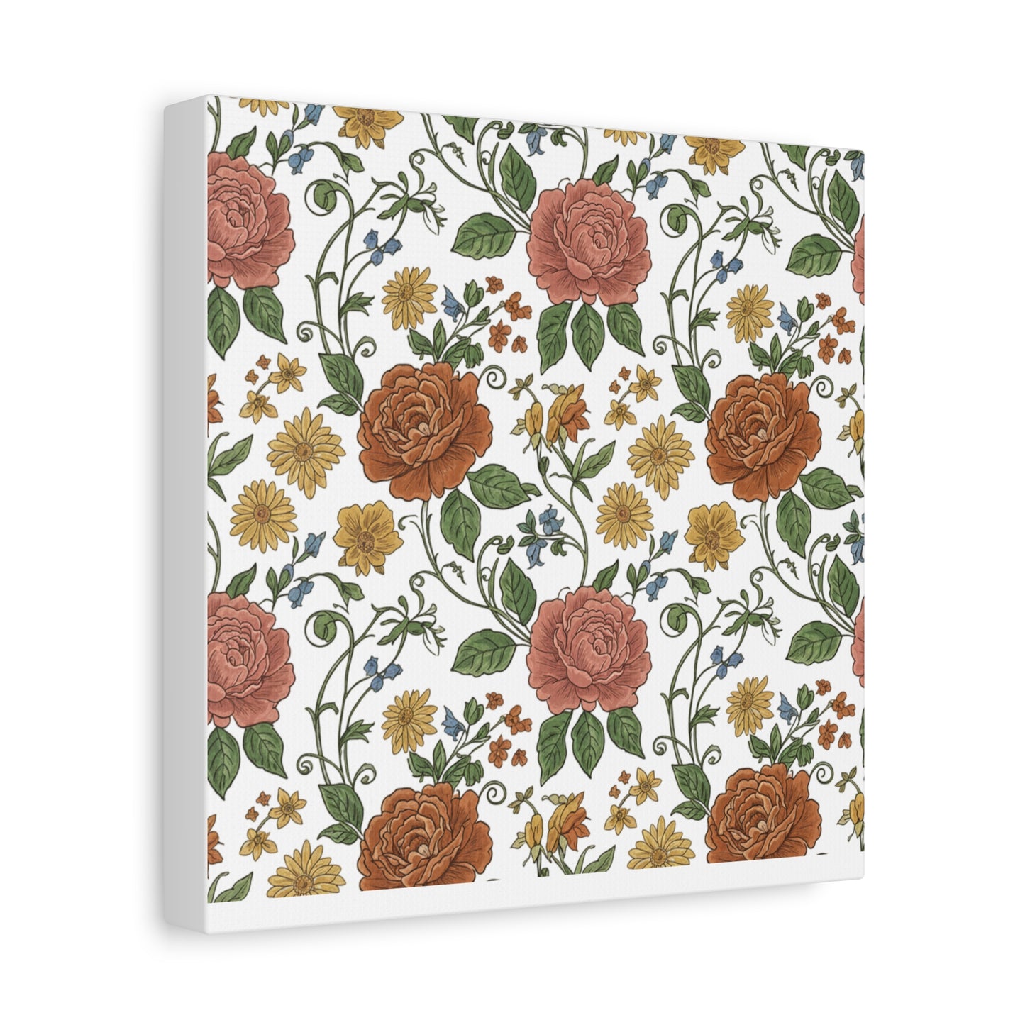 Rustic Floral Pattern Canvas | Folk Repeat Cottage Floral Print
