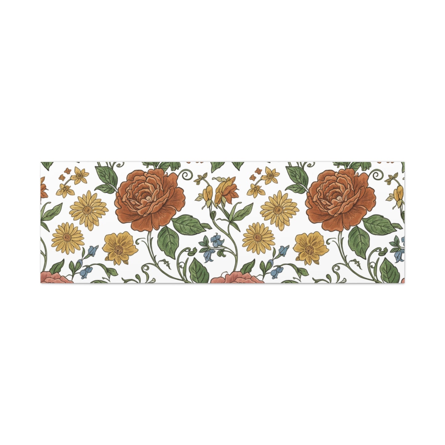 Rustic Floral Pattern Canvas | Folk Repeat Cottage Floral Print
