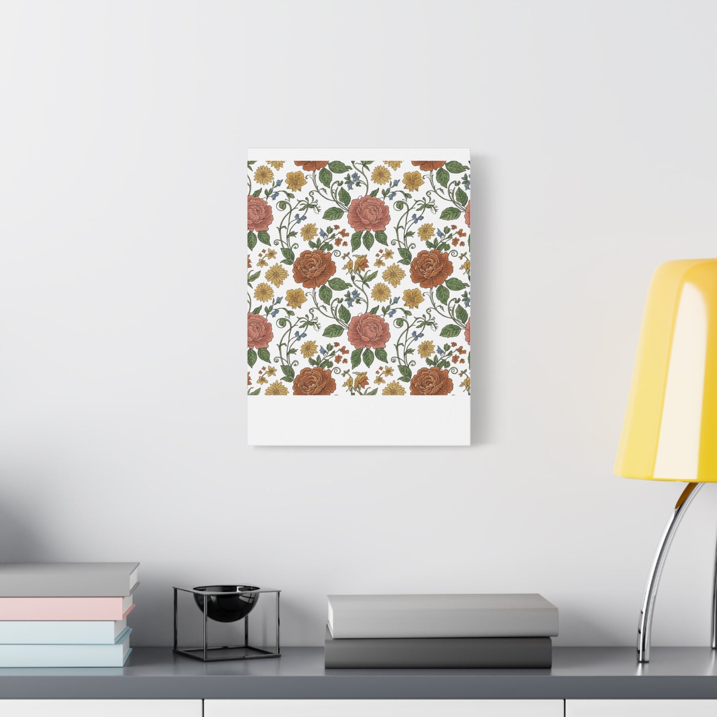 Rustic Floral Pattern Canvas | Folk Repeat Cottage Floral Print
