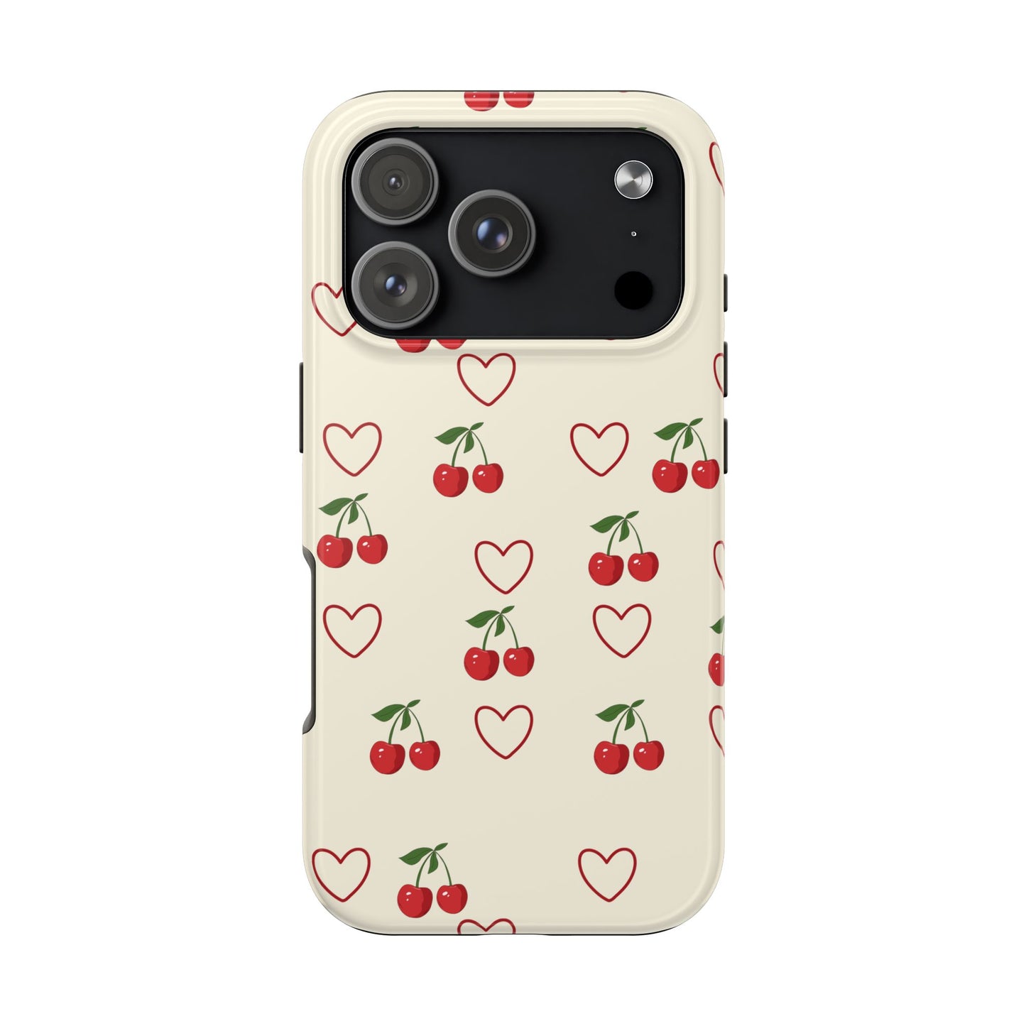 Cherry Heart Tough Phone Case — Retro Cute Protective iPhone Case