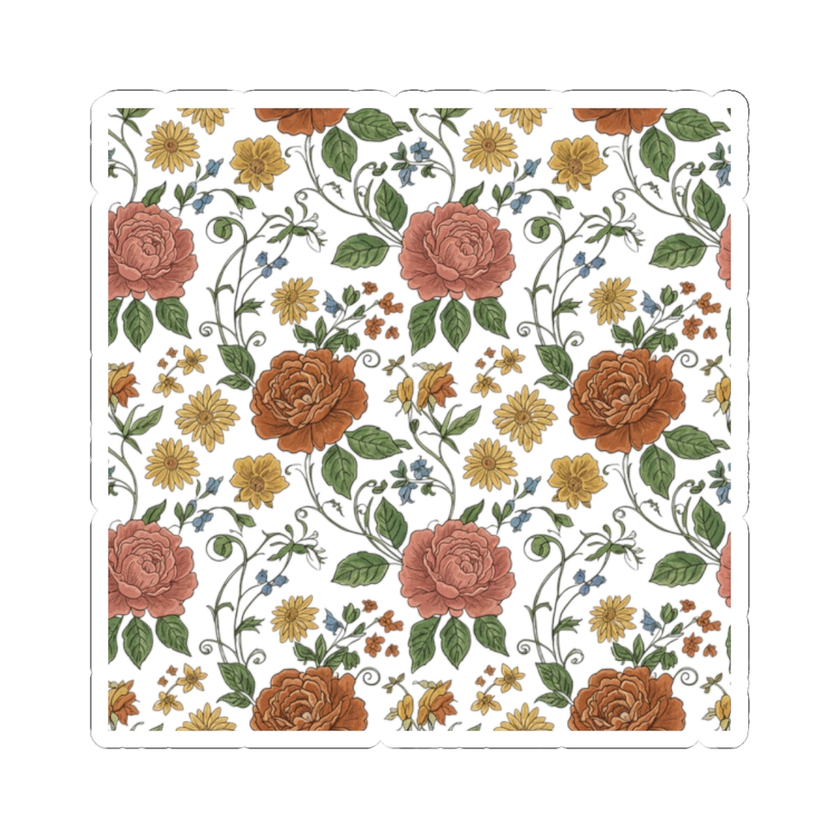 Rustic Floral Repeat Sticker | cottage floral pattern, vintage wallpaper