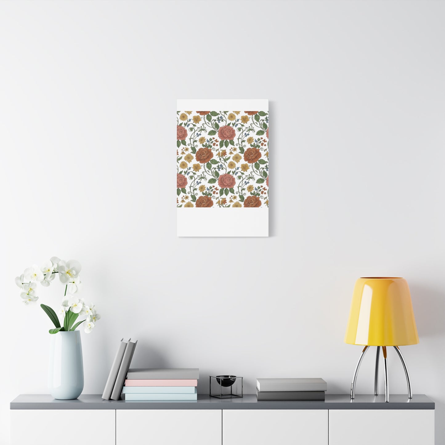 Rustic Floral Pattern Canvas | Folk Repeat Cottage Floral Print