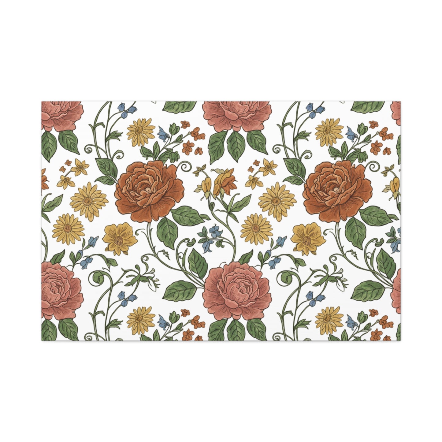 Rustic Floral Pattern Canvas | Folk Repeat Cottage Floral Print