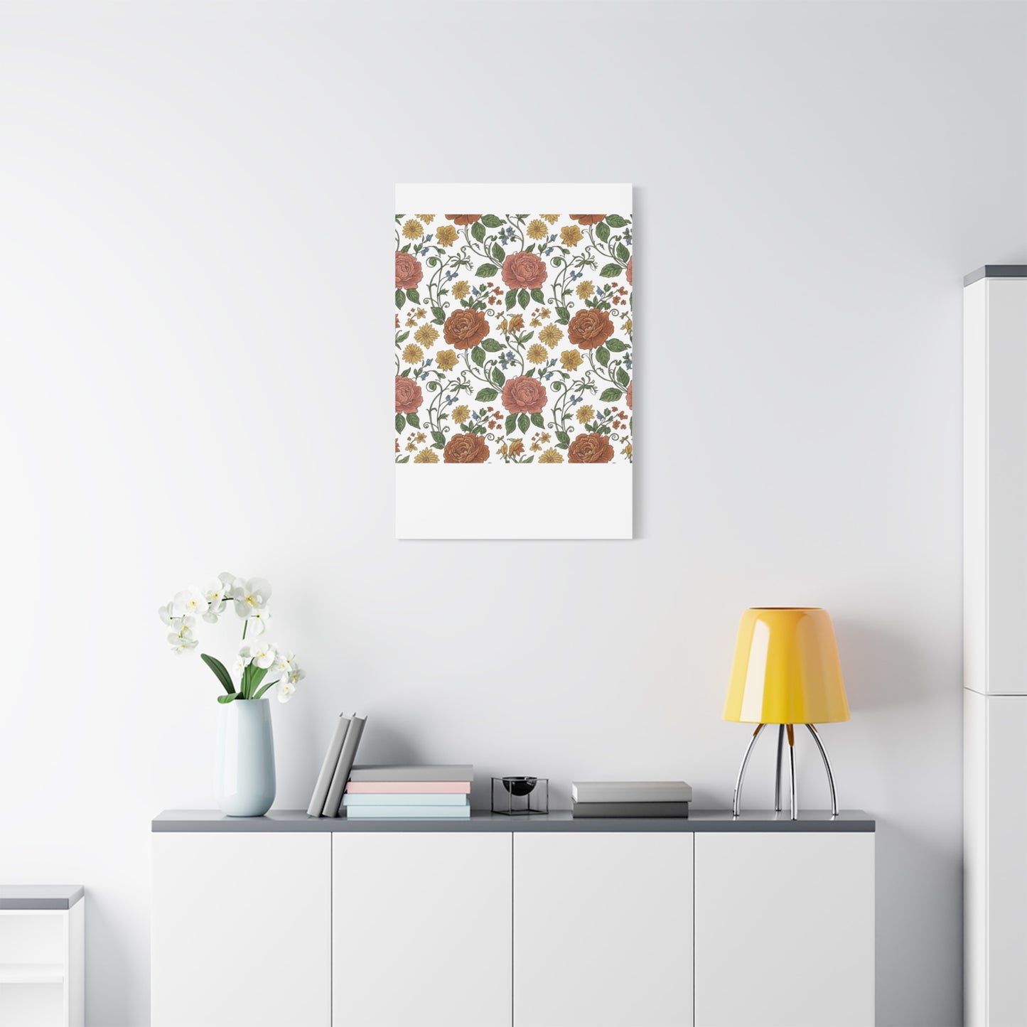 Rustic Floral Pattern Canvas | Folk Repeat Cottage Floral Print