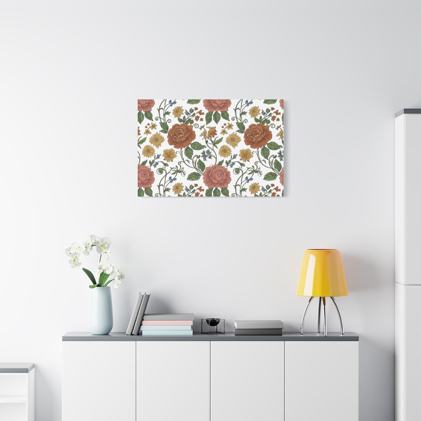 Rustic Floral Pattern Canvas | Folk Repeat Cottage Floral Print
