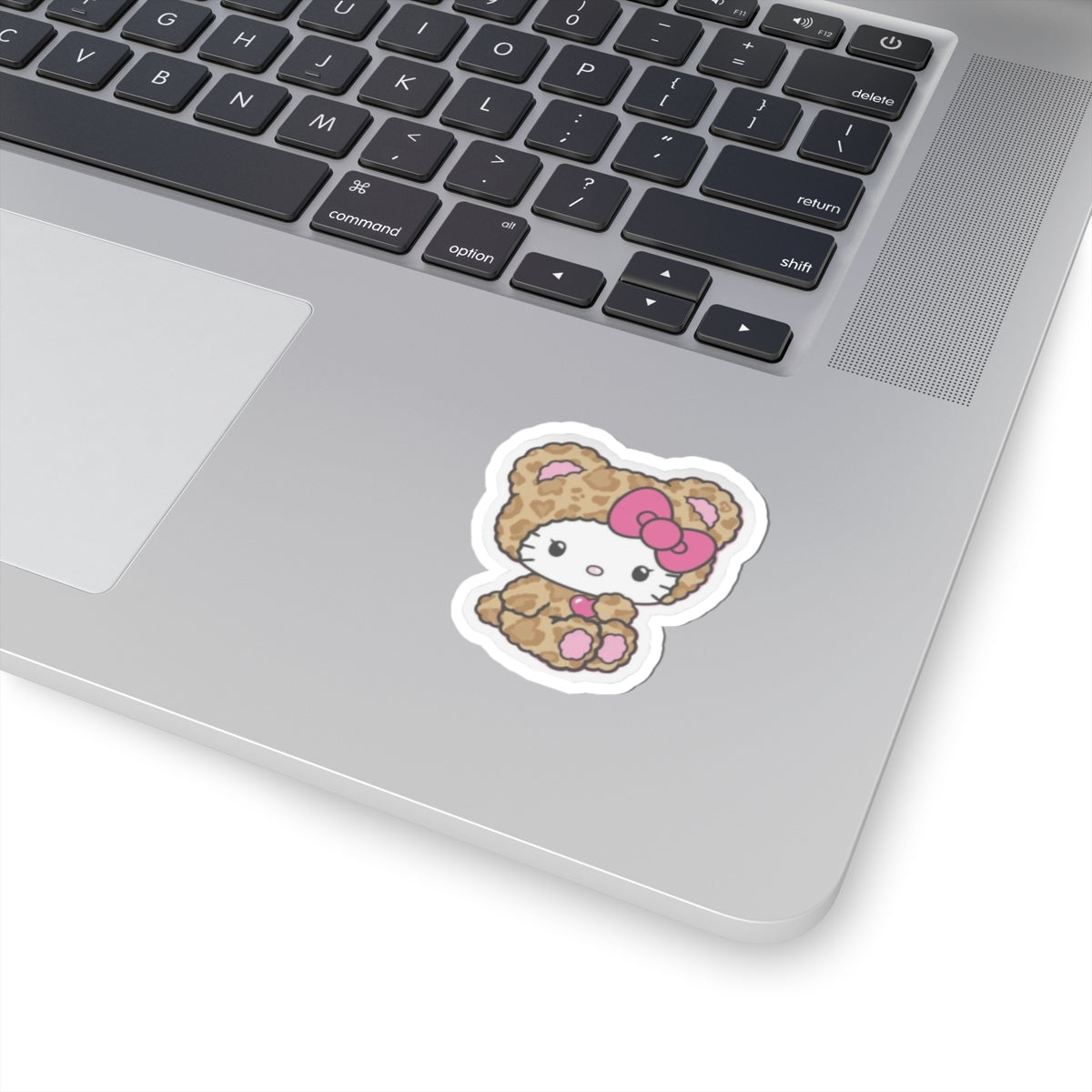 Leopard Bow Kitty Kiss-Cut Sticker — Cute Hello Kitty-Style Laptop Decal