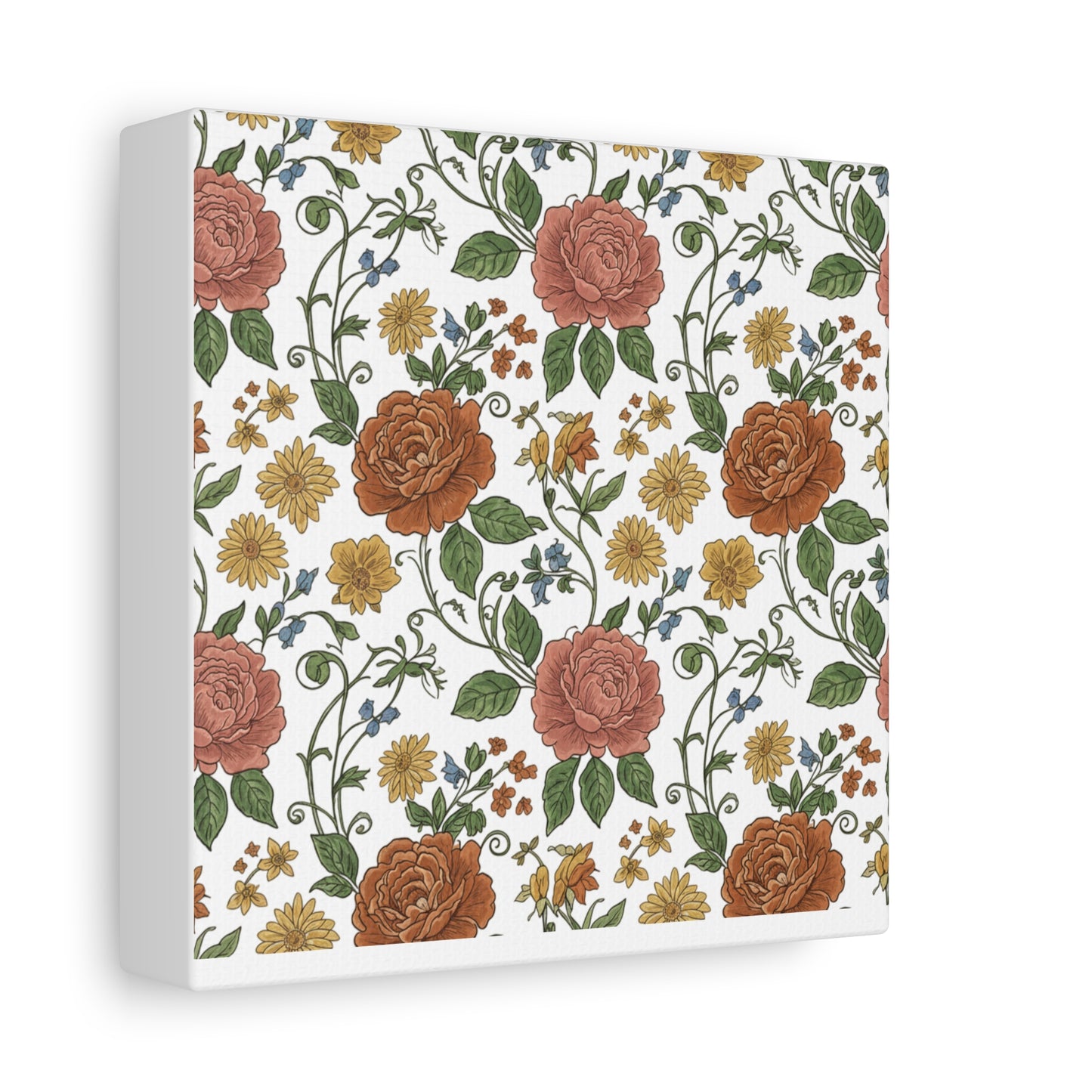 Rustic Floral Pattern Canvas | Folk Repeat Cottage Floral Print