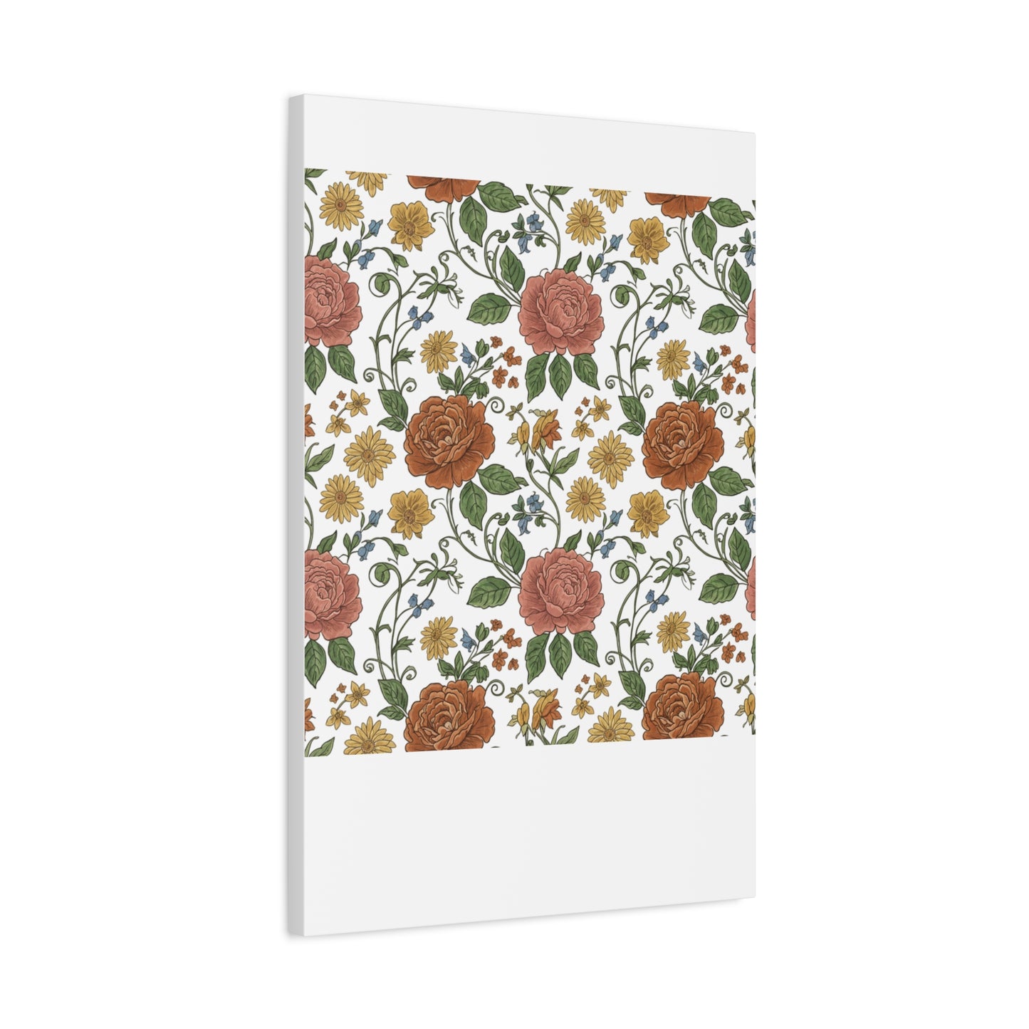 Rustic Floral Pattern Canvas | Folk Repeat Cottage Floral Print