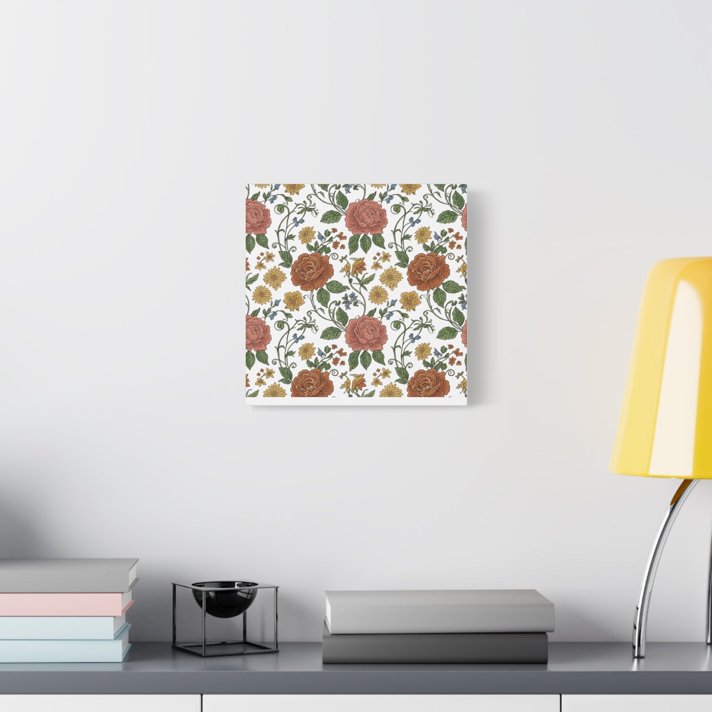 Rustic Floral Pattern Canvas | Folk Repeat Cottage Floral Print