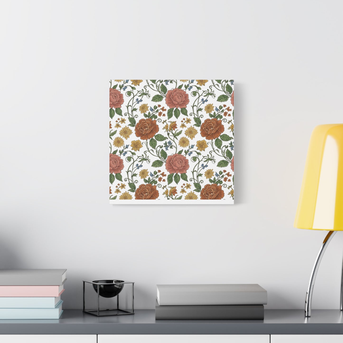 Rustic Floral Pattern Canvas | Folk Repeat Cottage Floral Print
