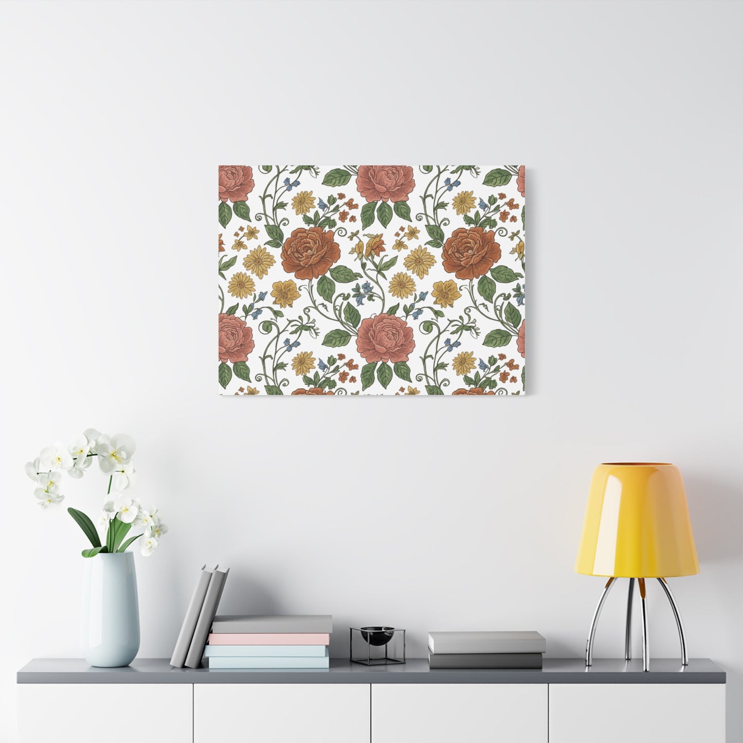 Rustic Floral Pattern Canvas | Folk Repeat Cottage Floral Print