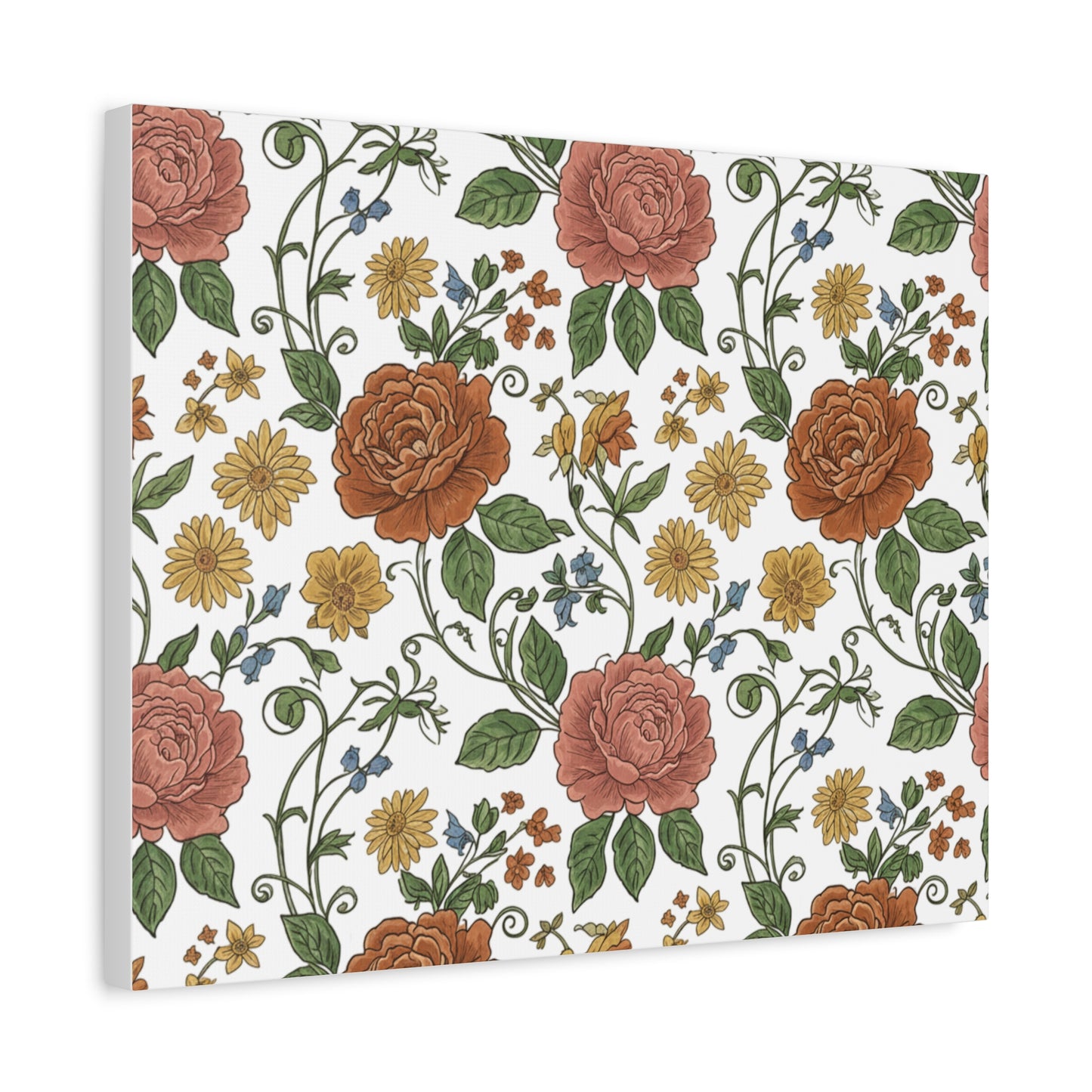 Rustic Floral Pattern Canvas | Folk Repeat Cottage Floral Print