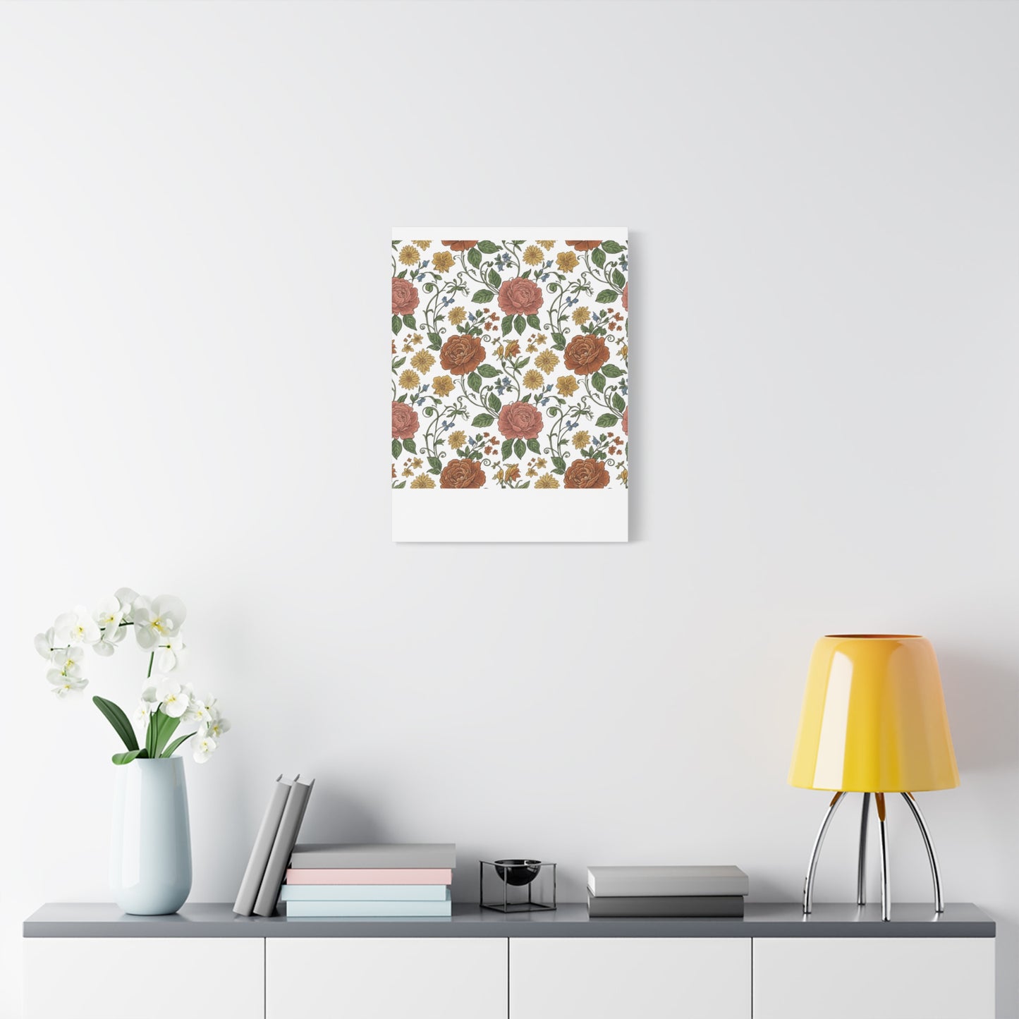 Rustic Floral Pattern Canvas | Folk Repeat Cottage Floral Print