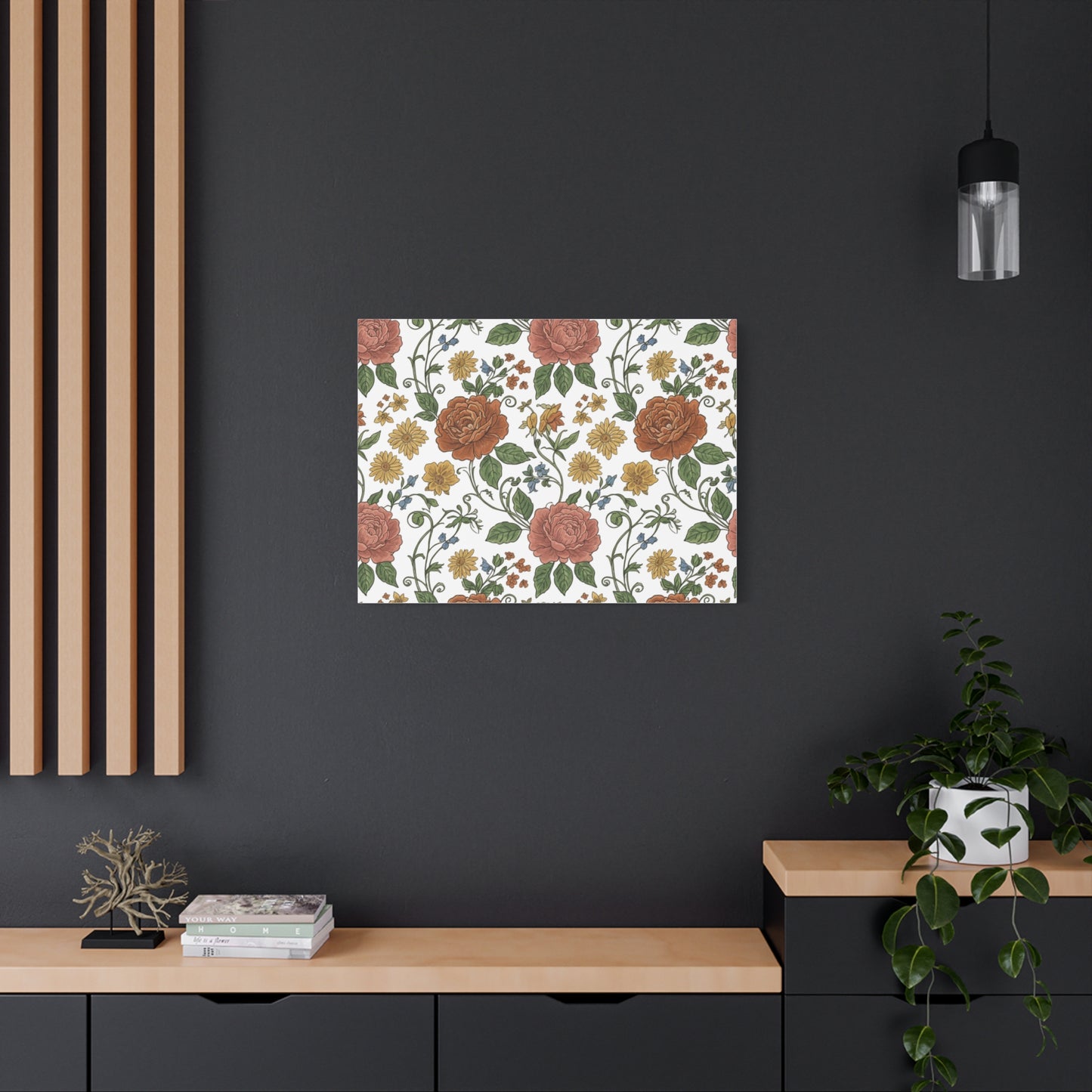 Rustic Floral Pattern Canvas | Folk Repeat Cottage Floral Print