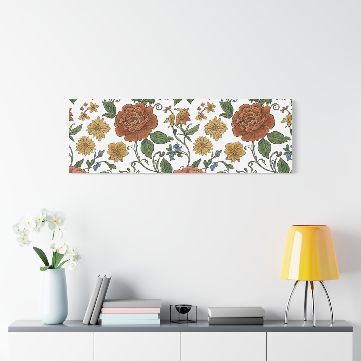 Rustic Floral Pattern Canvas | Folk Repeat Cottage Floral Print