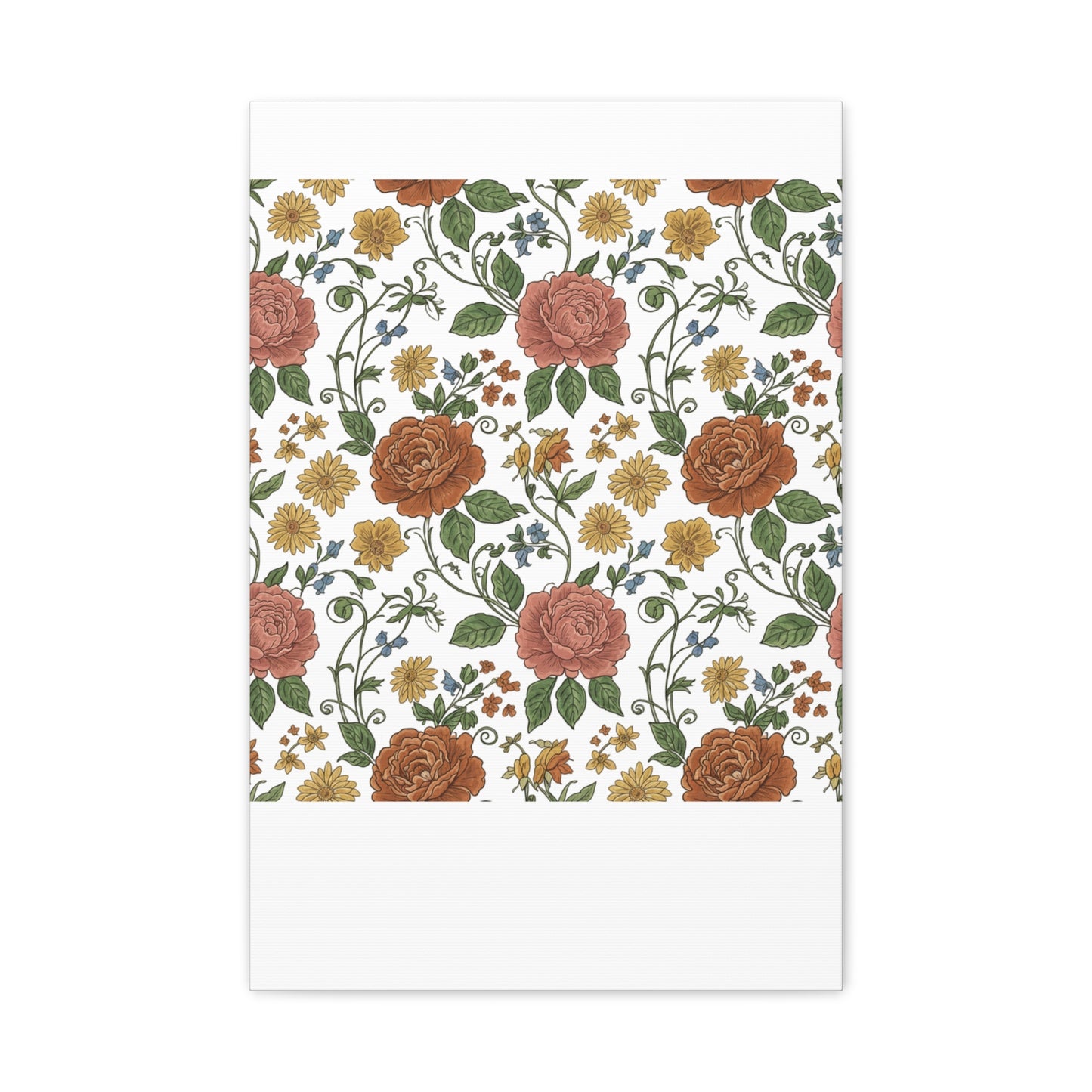Rustic Floral Pattern Canvas | Folk Repeat Cottage Floral Print