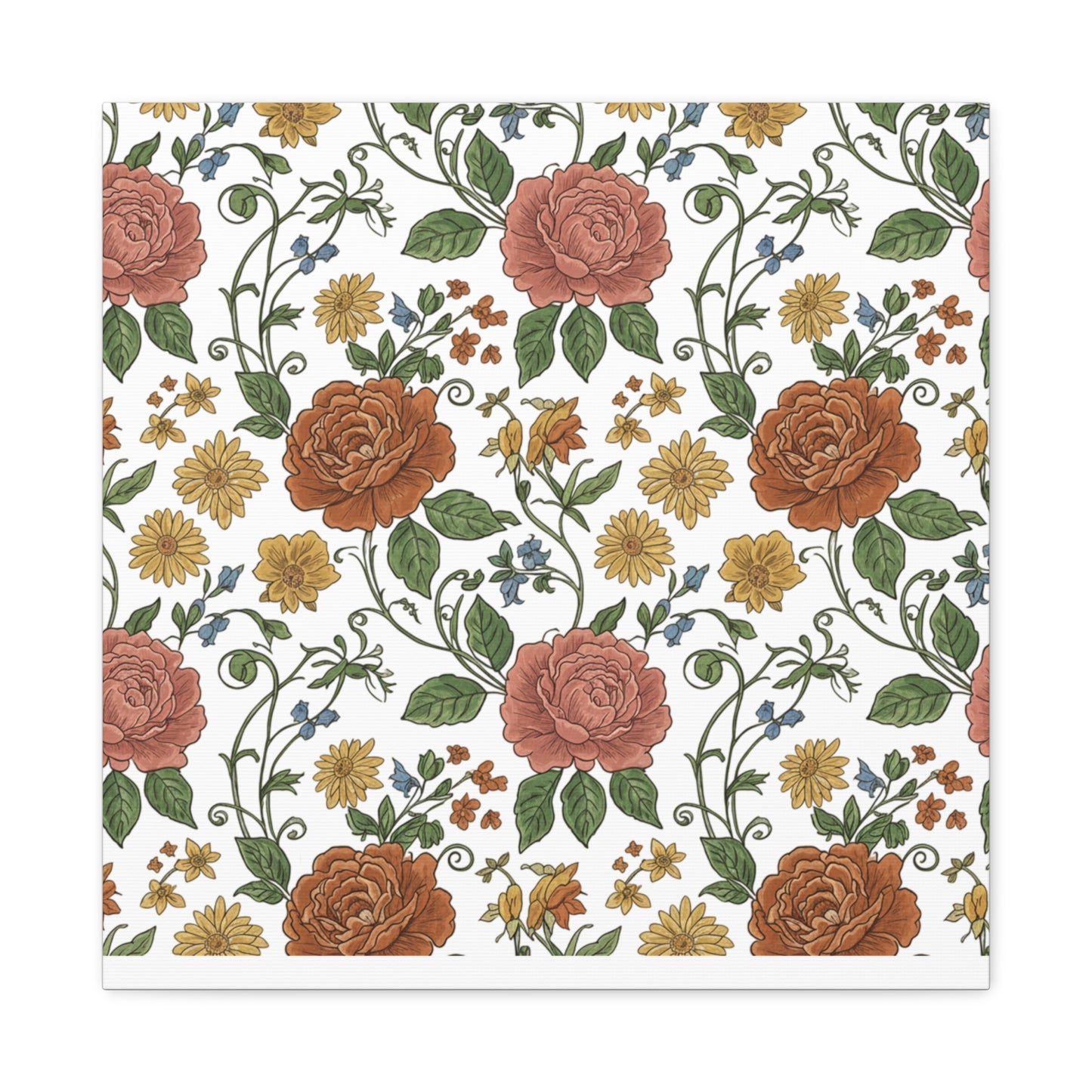 Rustic Floral Pattern Canvas | Folk Repeat Cottage Floral Print