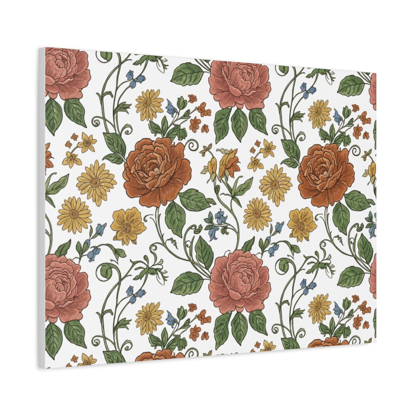 Rustic Floral Pattern Canvas | Folk Repeat Cottage Floral Print