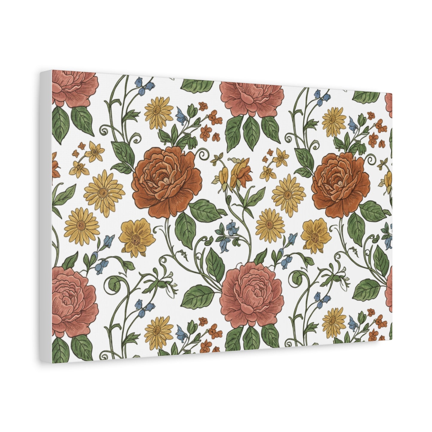 Rustic Floral Pattern Canvas | Folk Repeat Cottage Floral Print