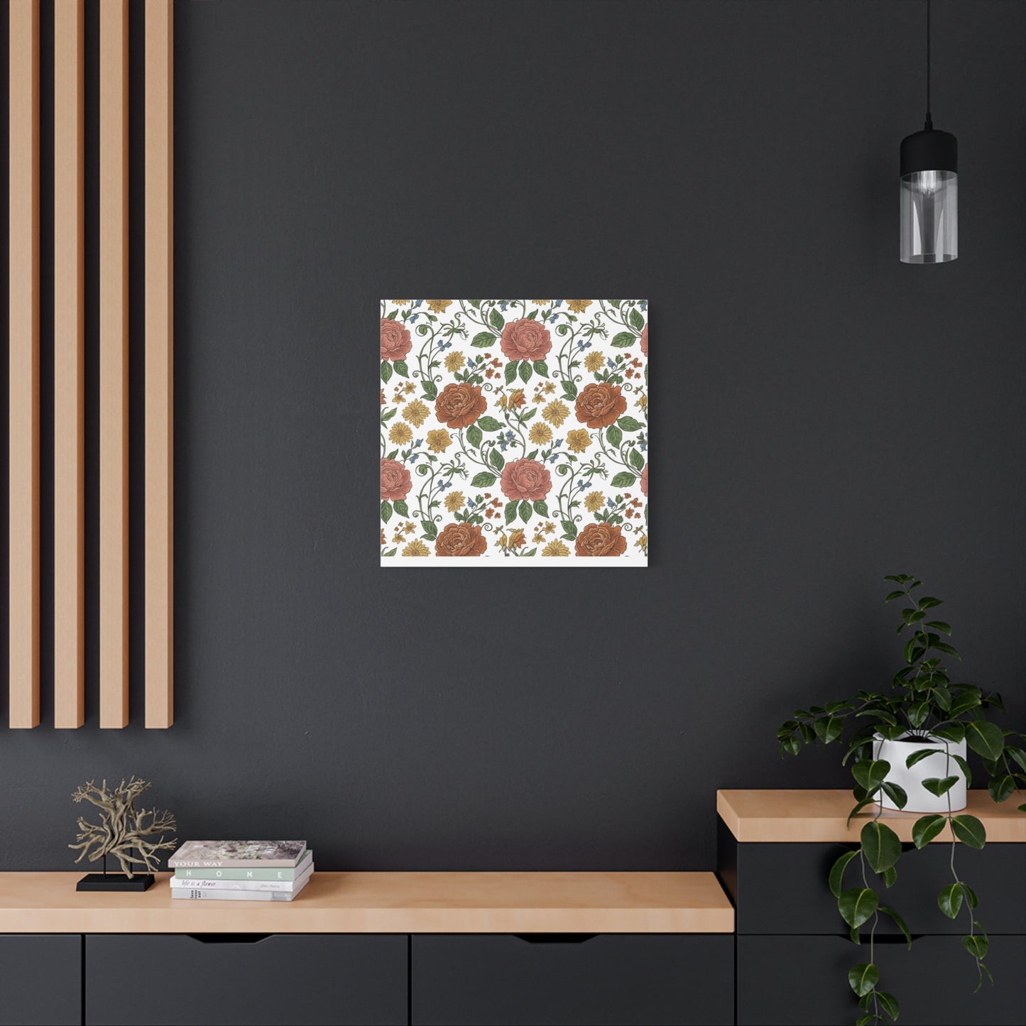Rustic Floral Pattern Canvas | Folk Repeat Cottage Floral Print