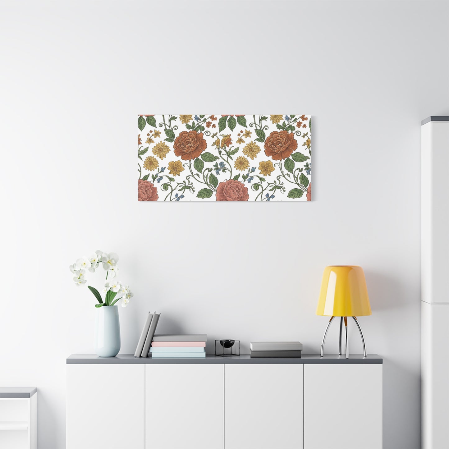Rustic Floral Pattern Canvas | Folk Repeat Cottage Floral Print